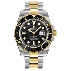Used Rolex Submariner Date Steel Two-Tone Gold Black Dial Ceramic Watch 116613LN