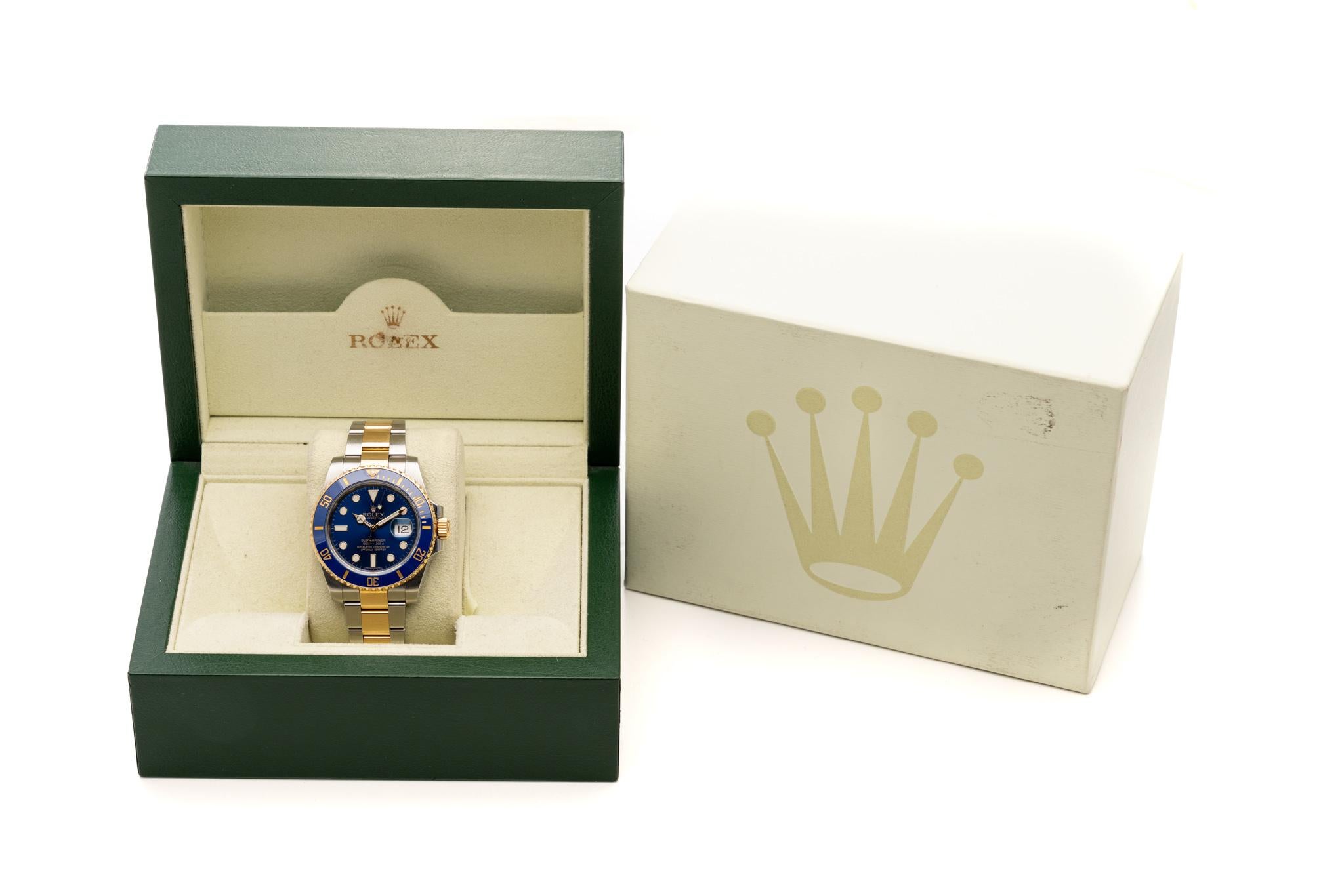 Rolex Submariner Date 40mm Two Tone Blue Ceramic Dial Oyster Ref: 116613LB In Good Condition In București, RO