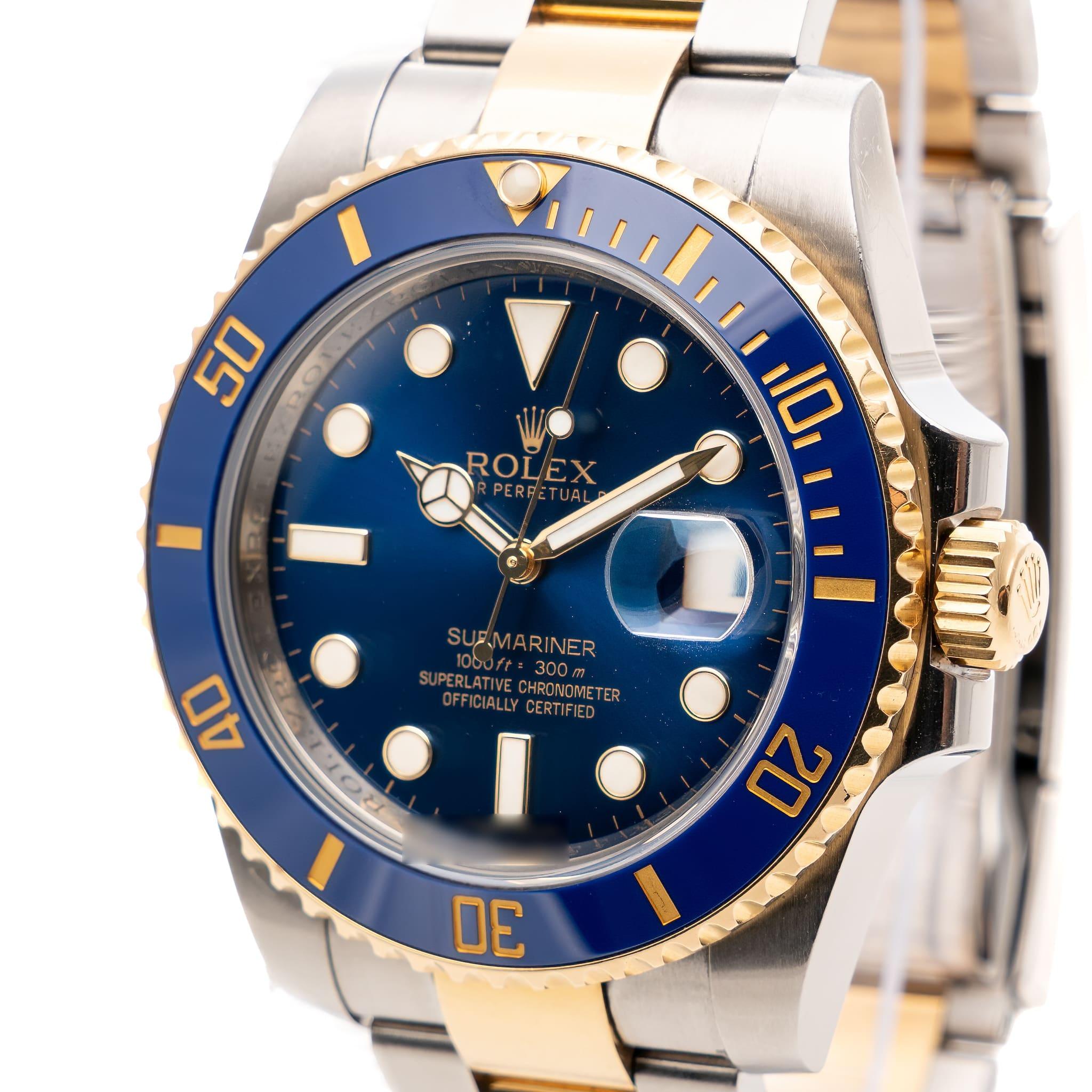 Women's or Men's Rolex Submariner Date 40mm Two Tone Blue Ceramic Dial Oyster Ref: 116613LB