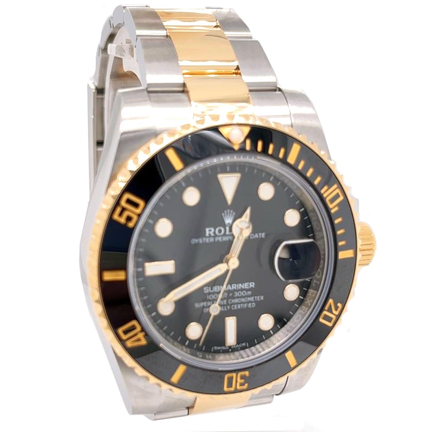 Rolex Submariner Date Two-Tone Gold Black Dive Ceramic Steel Watch 116613LN For Sale 2