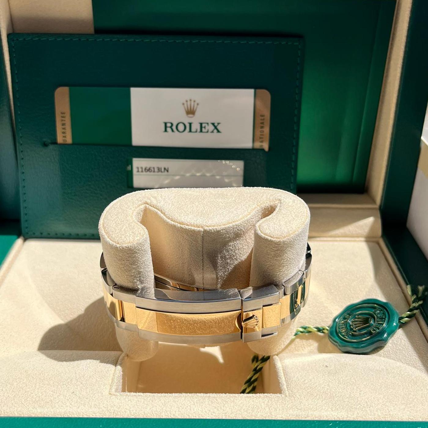 Rolex Submariner Date Two-Tone Gold Black Dive Ceramic Steel Watch 116613LN For Sale 7