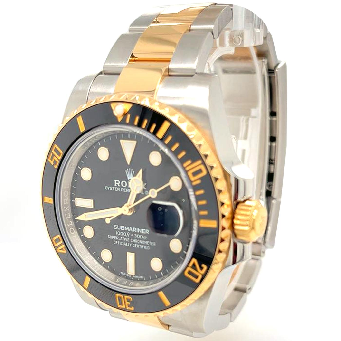Modernist Rolex Submariner Date Two-Tone Gold Black Dive Ceramic Steel Watch 116613LN For Sale