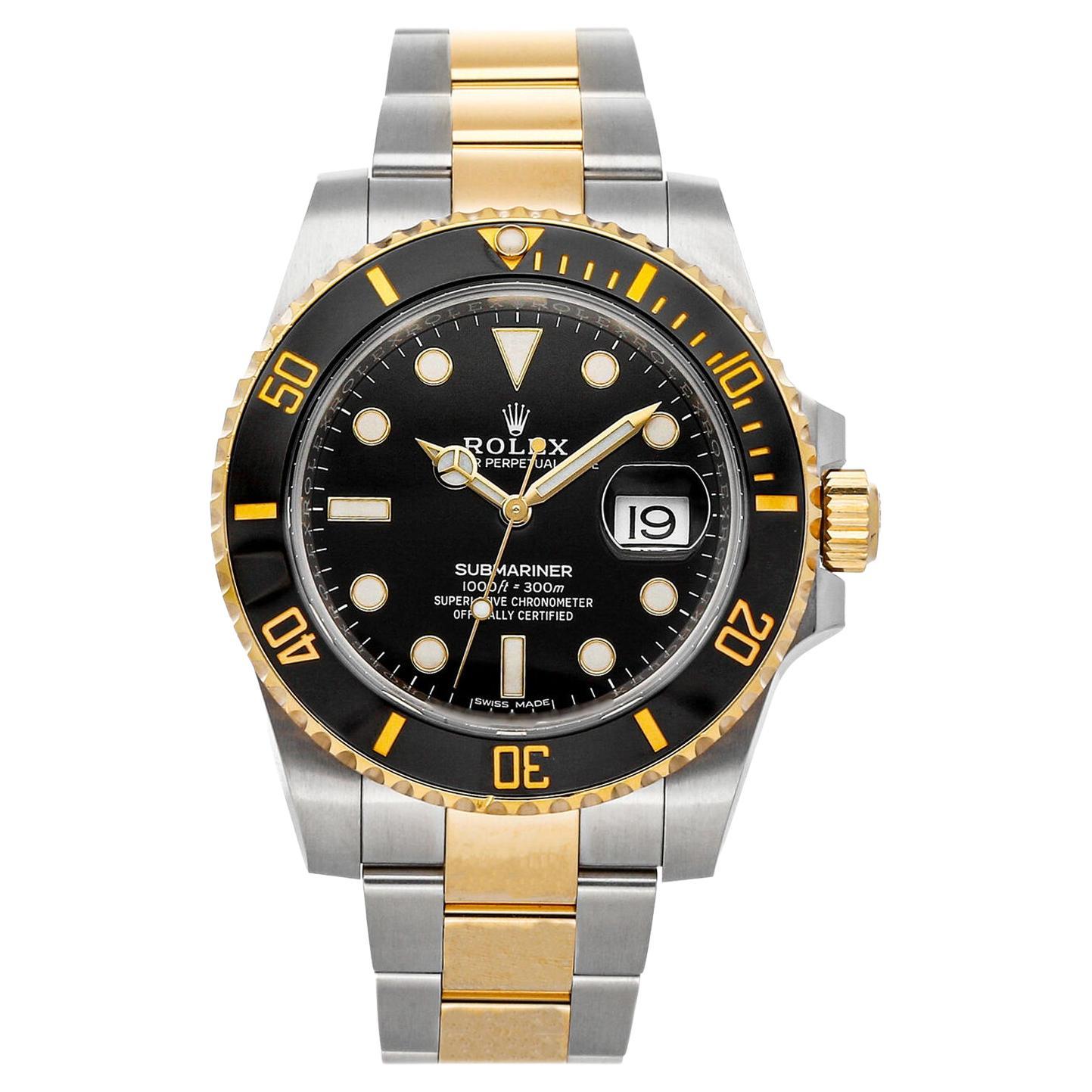 Rolex Submariner Date Two-Tone Gold Black Dive Ceramic Steel Watch 116613LN