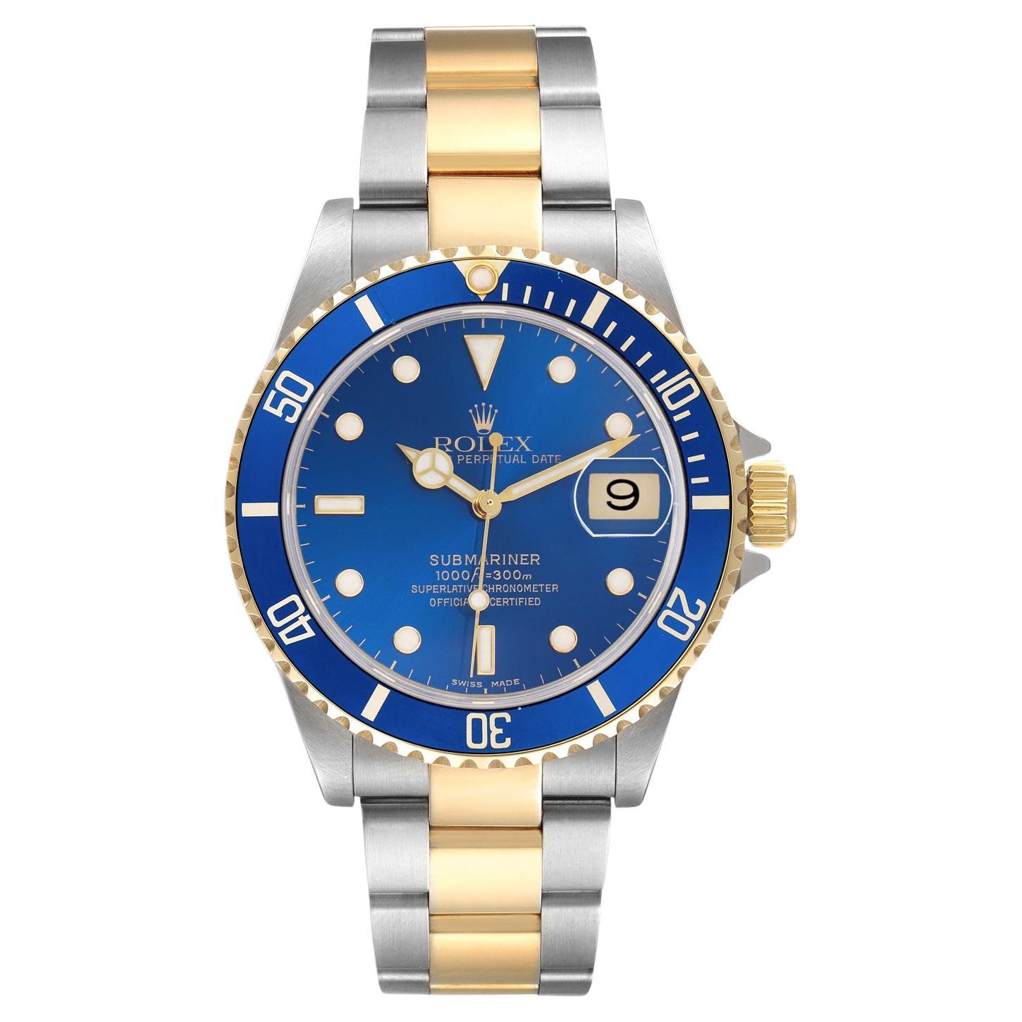 Rolex Submariner Date 40mm Two-Tone Steel Yellow Gold Blue Dial Men Watch 16613