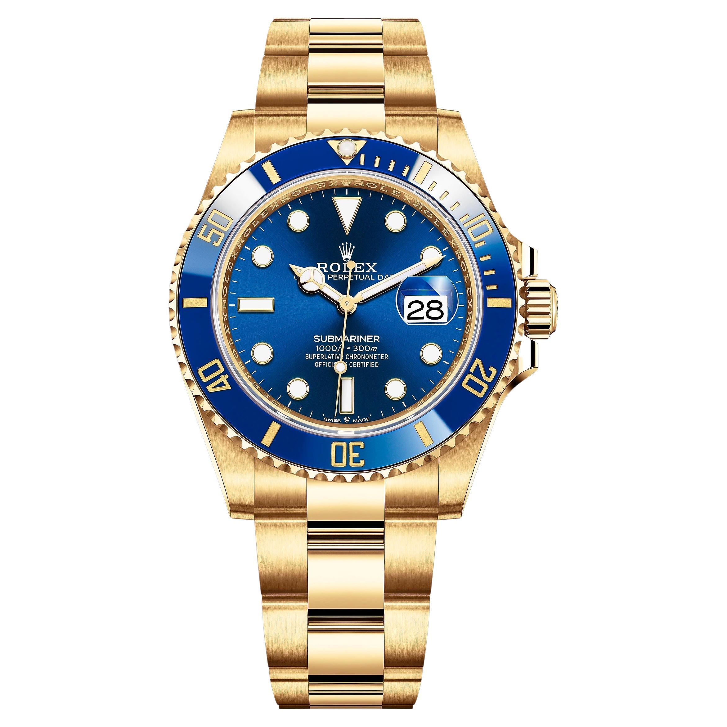 Rolex Submariner Date, 18k YG, Blue Dial, Unworn Watch, 2021 For Sale