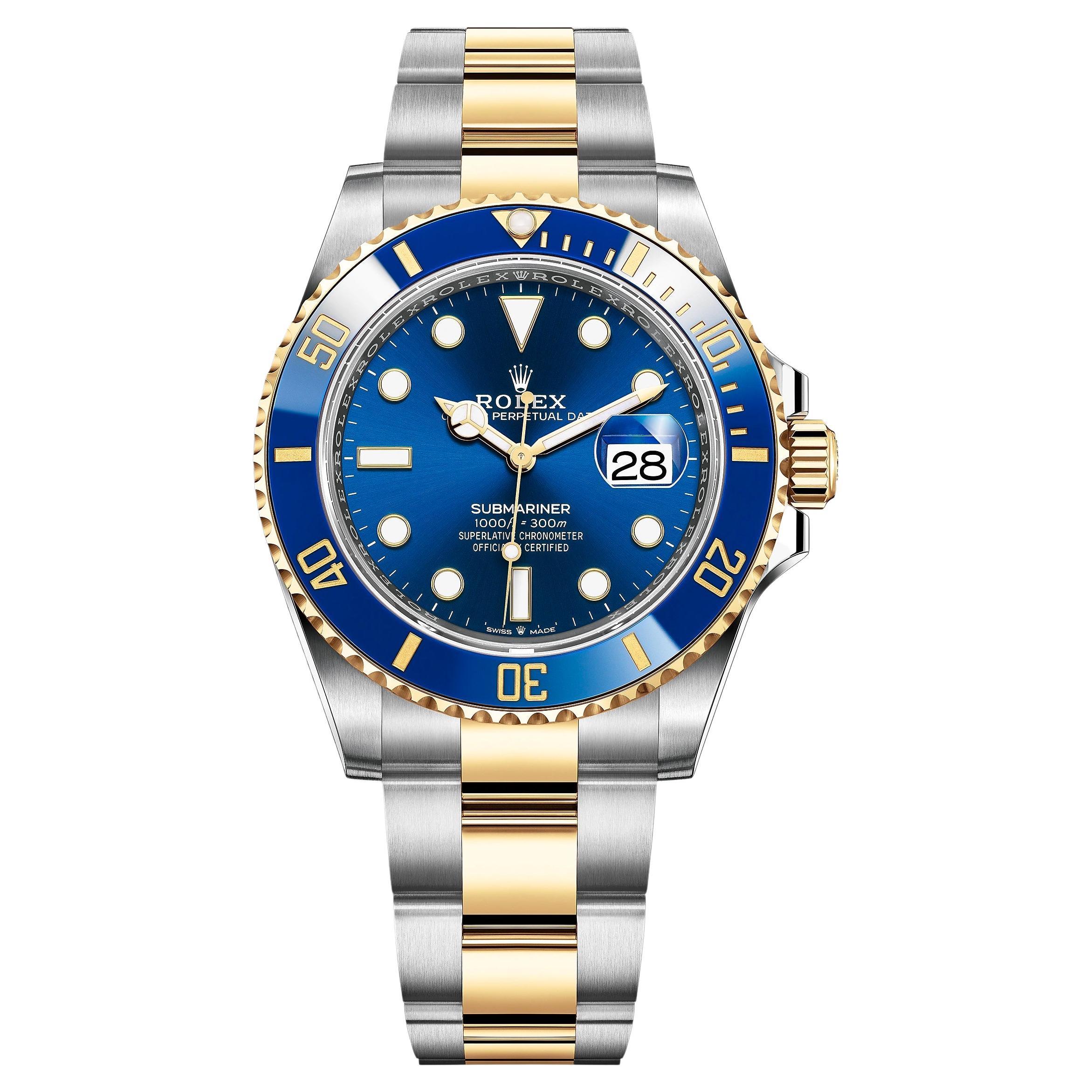 Montre Submariner Date Rolex, 18 carats YG/SS, cadran bleu, réf. 126613LB, non portée, 2022 en vente