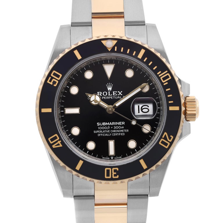 Rolex Submariner Date 18K Yellow Gold Steel Black Dial Mens Watch 126613LN For Sale 1