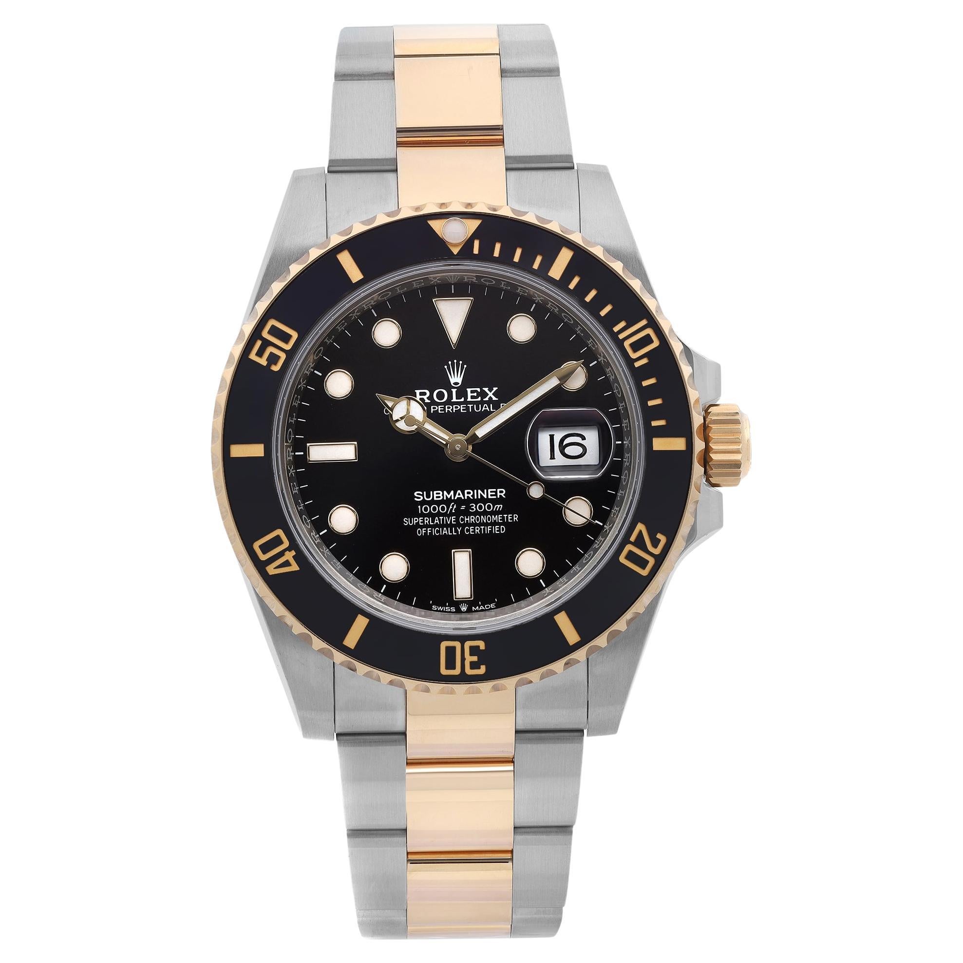 Unworn Rolex Submariner Date 18K Yellow Gold Steel Black Dial Men Watch 126613LN For Sale