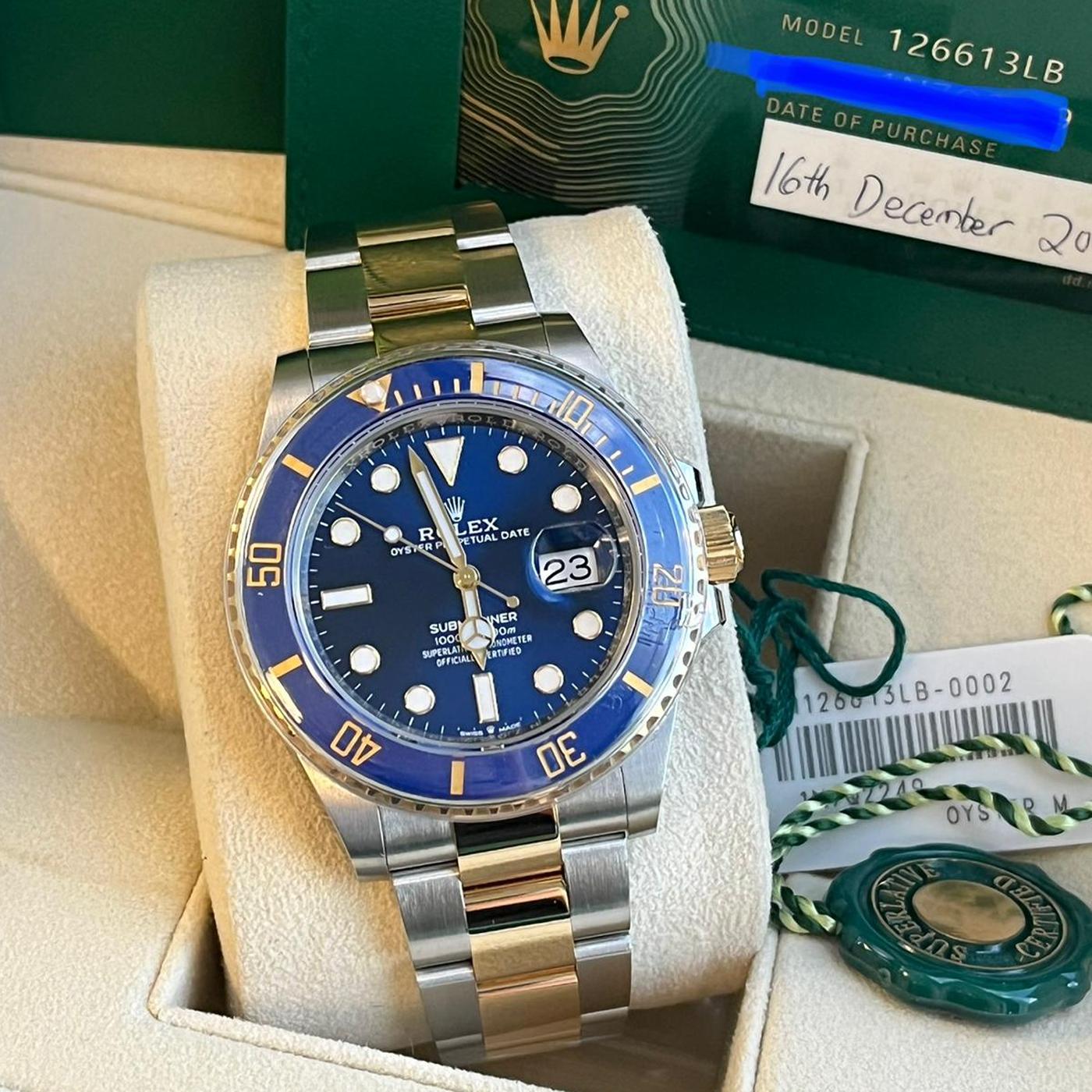 Rolex Submariner Date 41mm Blue Dial Ceramic Two Tone Steel Watch 126613LB  For Sale at 1stDibs