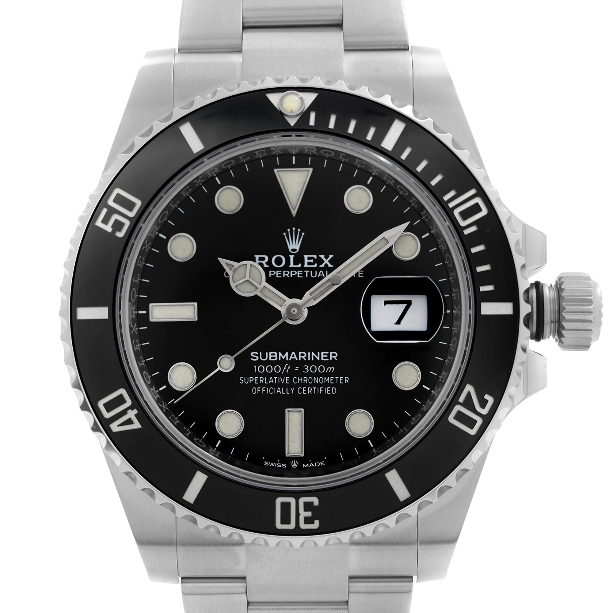 Unworn 2021 Rolex Submariner Date 41mm Steel Ceramic Black Dial Automatic Men Watch 126610LN. This Beautiful Timepiece is Powered by Mechanical (Automatic) Movement And Features: Polished Steel Round Case and Rolex Oyster Bracelet. Uni-Directional