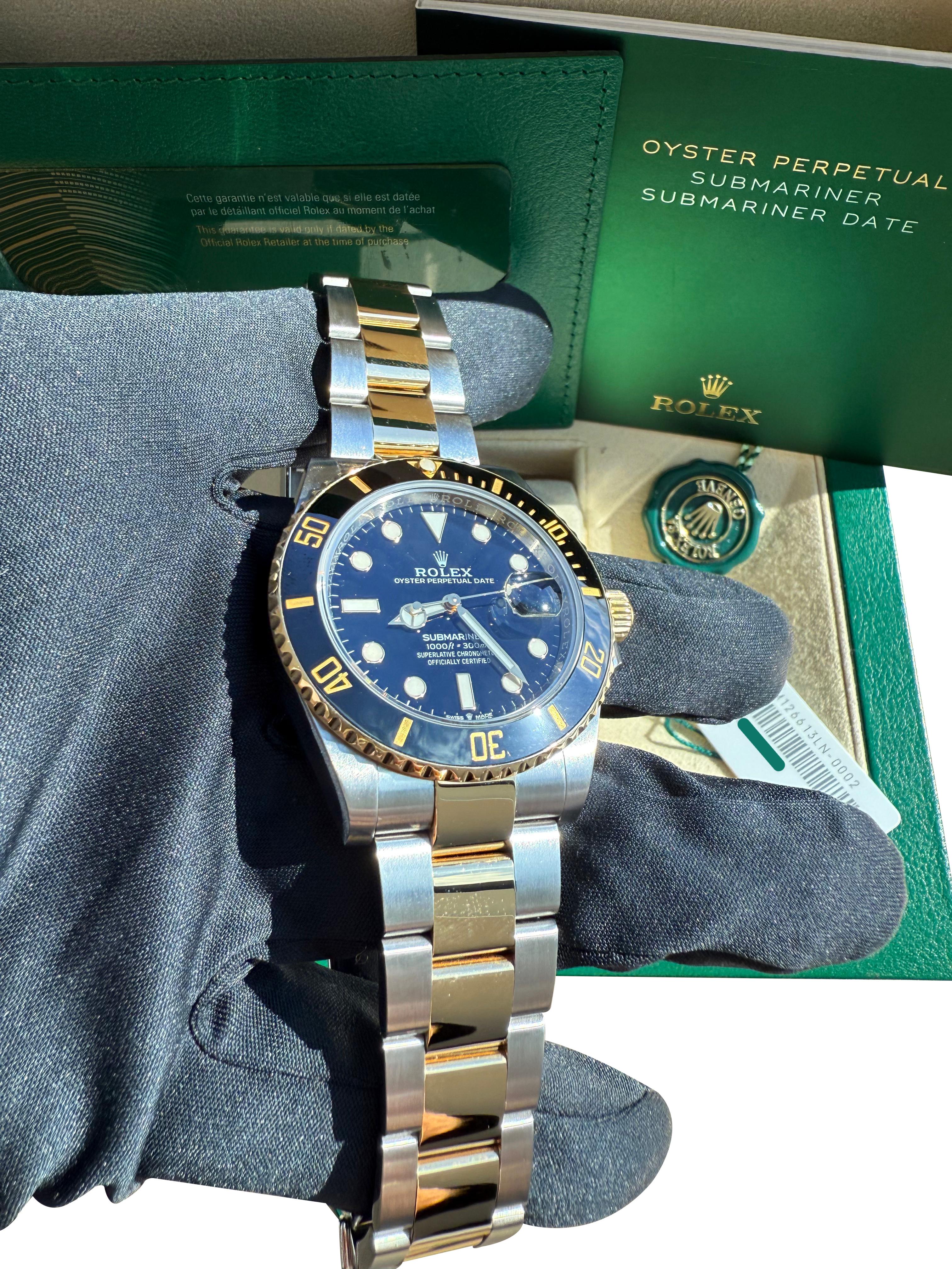 Rolex Submariner Date 41mm Zwei-Ton 18K Gold Stahl Keramik Lünette Uhr 126613LN im Angebot 12