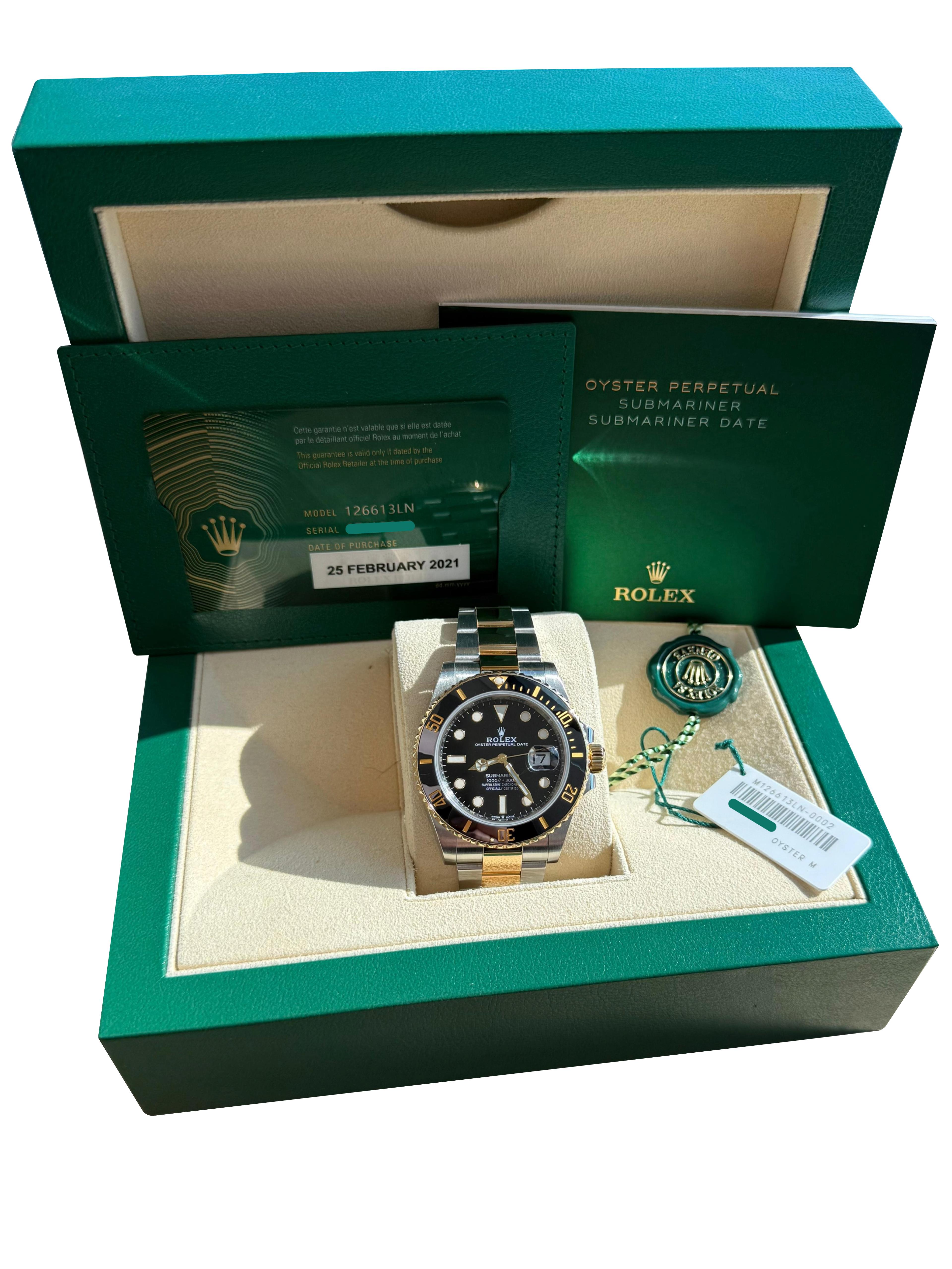 Rolex Submariner Date 41mm Zwei-Ton 18K Gold Stahl Keramik Lünette Uhr 126613LN (Modernistisch) im Angebot