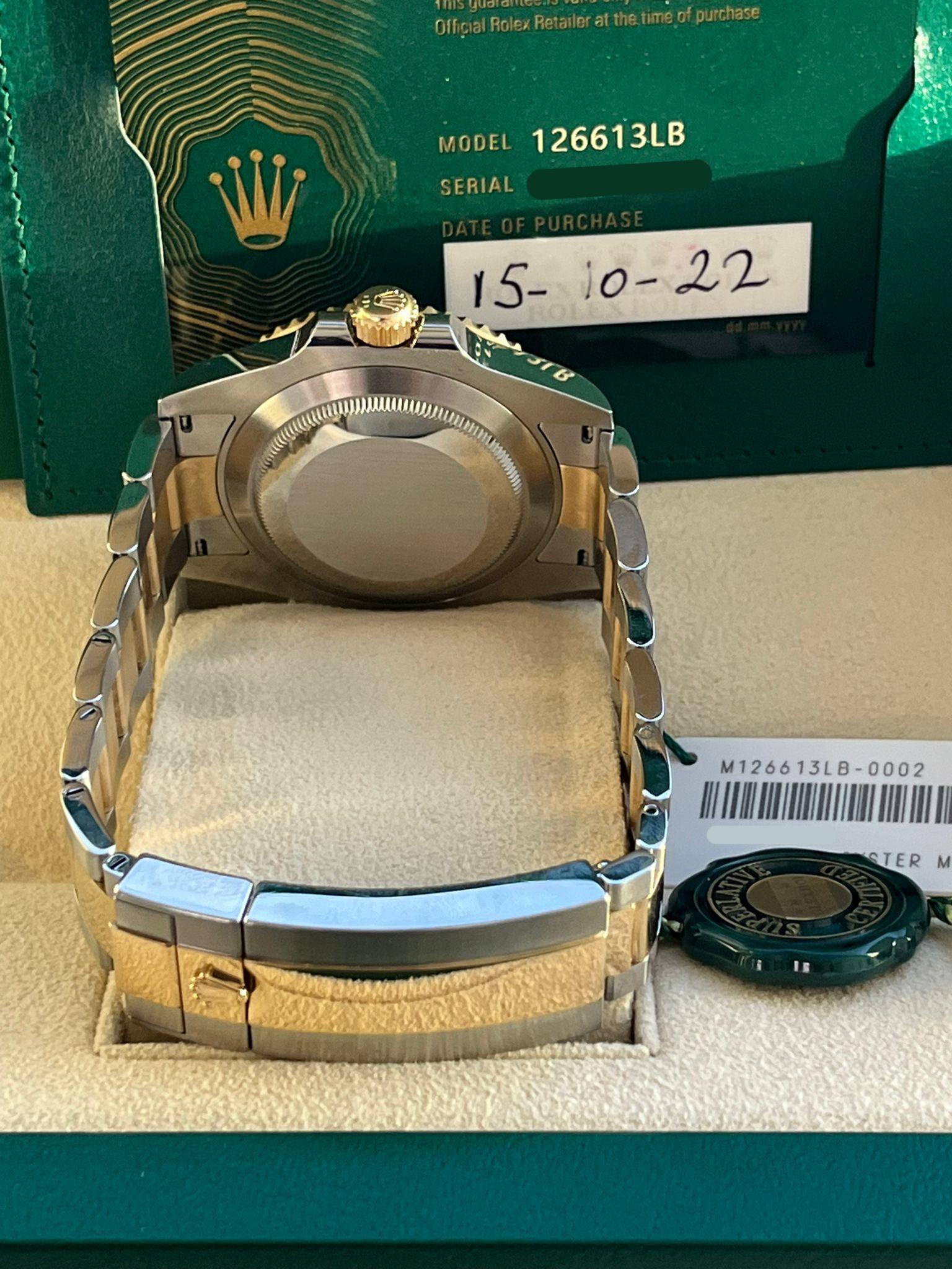 Rolex Submariner Date 41mm Yellow Gold Steel Blue Dial Bezel Mens Watch 126613LB For Sale 11