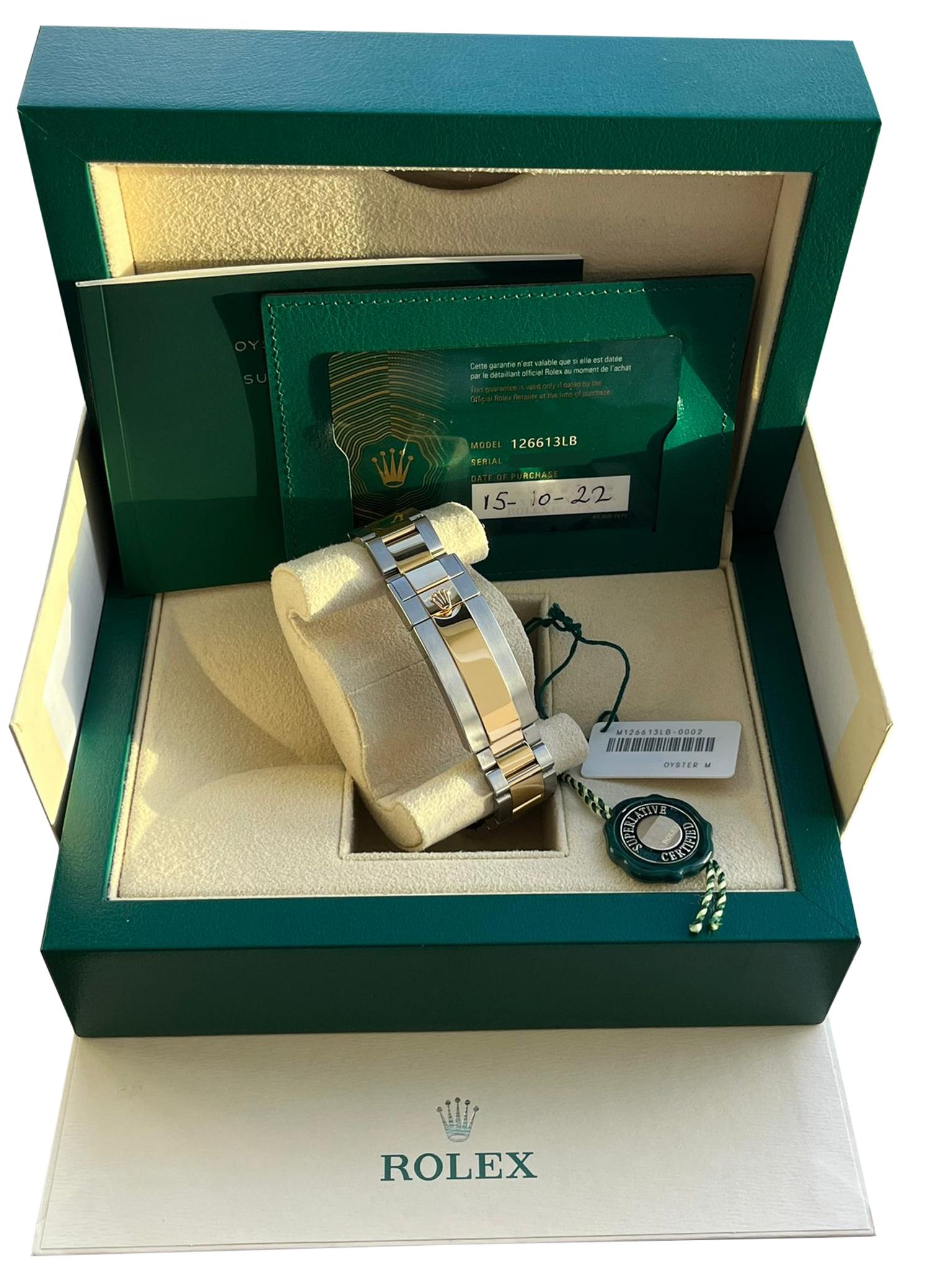 Rolex Submariner Date 41mm Yellow Gold Steel Blue Dial Bezel Mens Watch 126613LB For Sale 13
