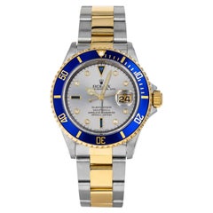 Rolex Submariner Date Auto Steel Gold Diamonds Mens Oyster Bracelet Watch 16613