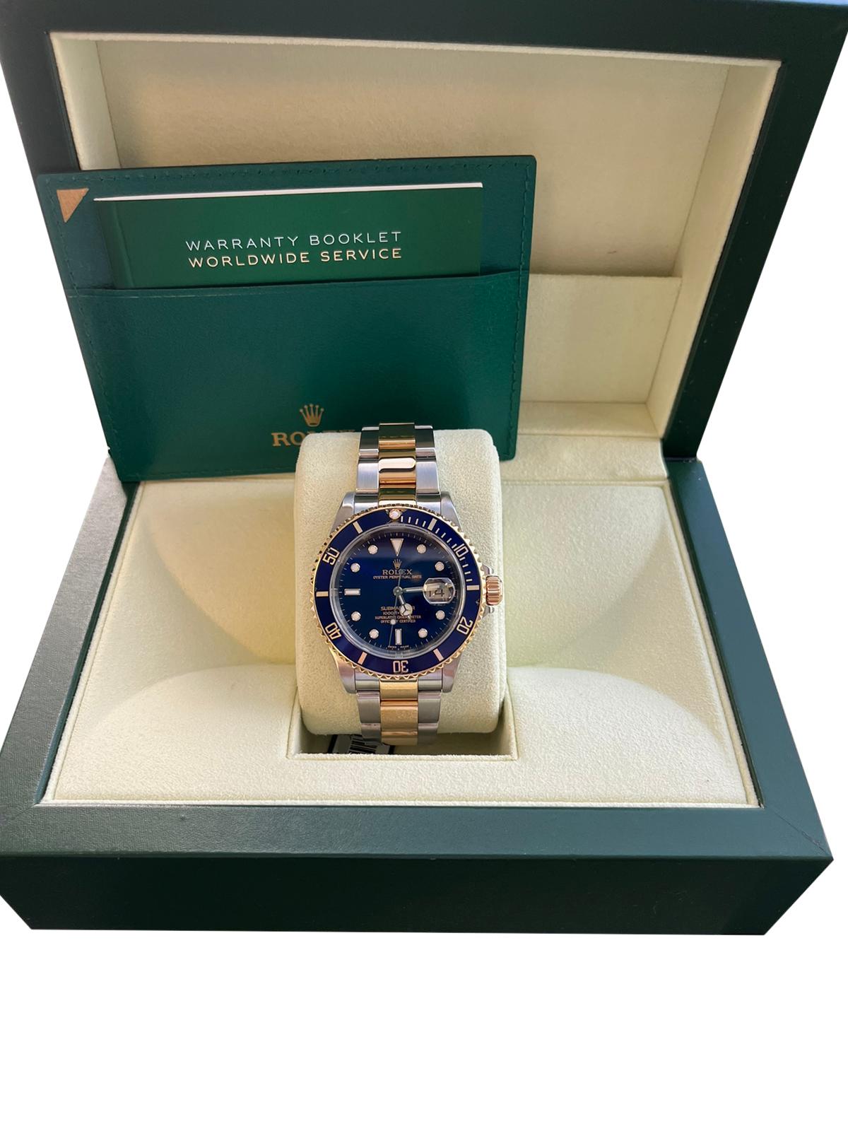 Rolex Submariner Date Automatic 40mm Steel Gold Blue Dial Oyster Watch 16613 For Sale 4