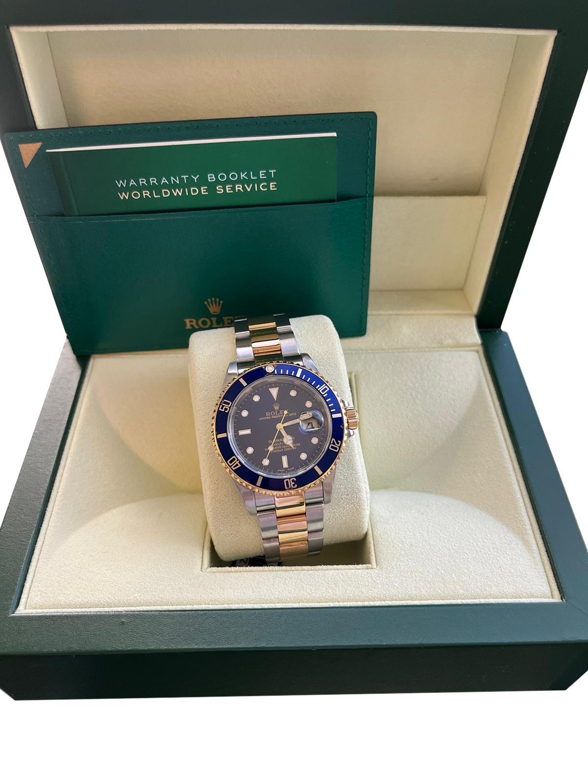 Modernist Rolex Submariner Date Automatic 40mm Steel Gold Blue Dial Oyster Watch 16613 For Sale