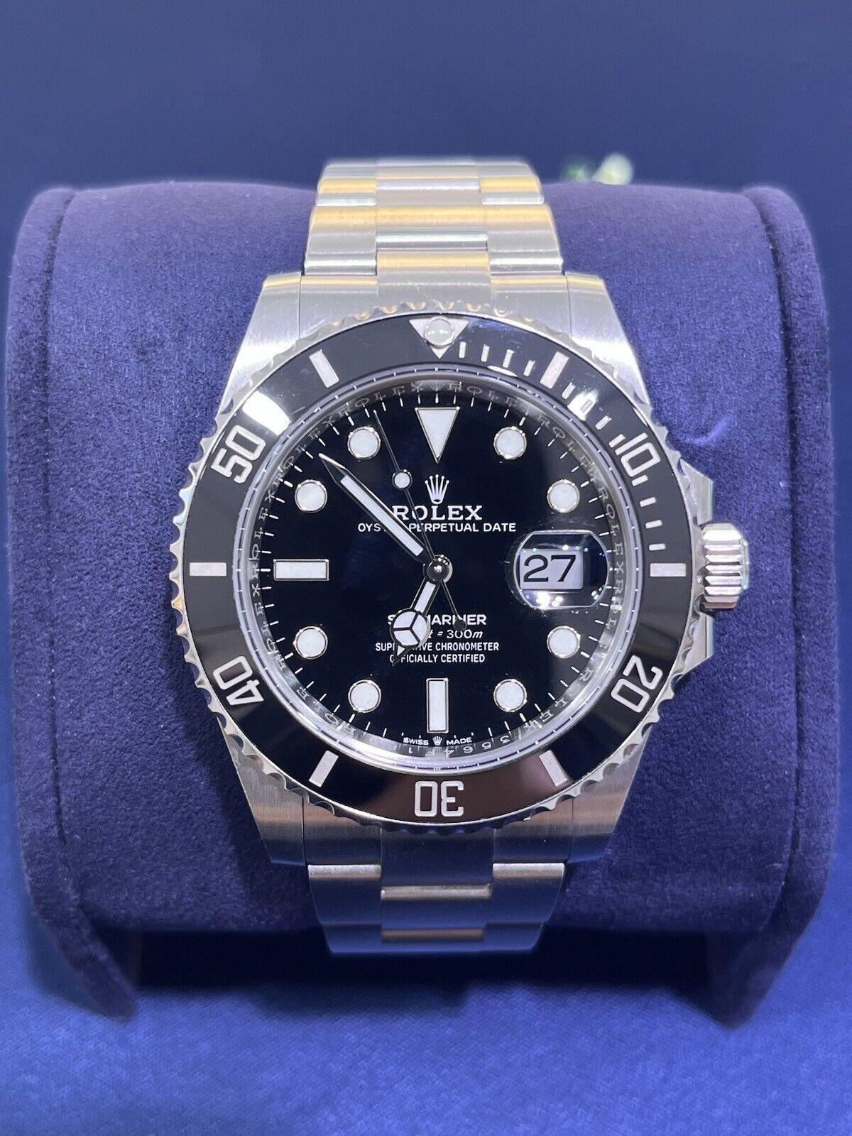 The watch is in MINT pre-owned condition. The bracelet has been professionally polished and looks incredible! Has signs of very light wear like small scratches (please look at all the photos). The watch includes the Rolex warranty card, green &