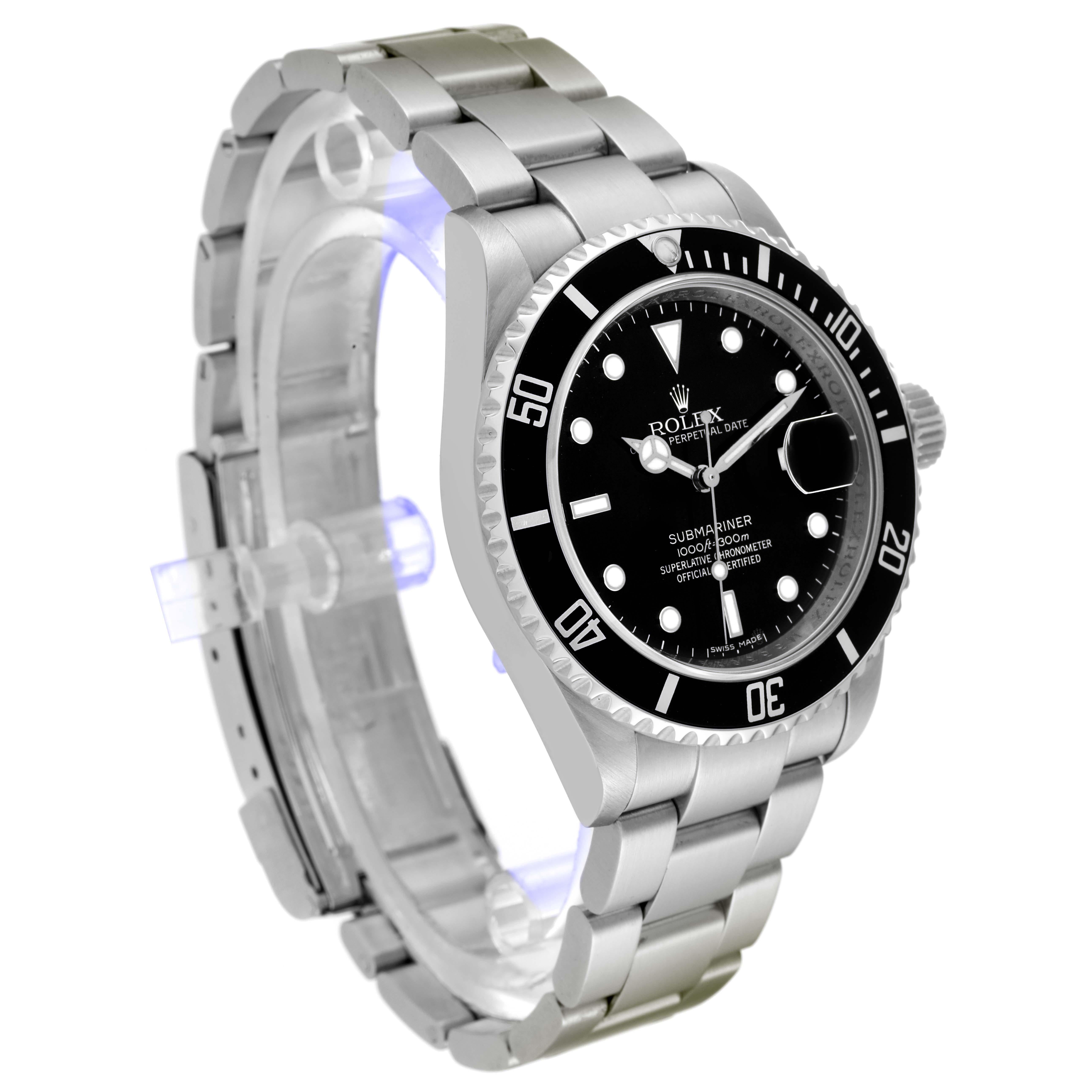 Rolex Submariner Date Black Dial 4 Liner Steel Mens Watch 16610 Box Card In Good Condition In Atlanta, GA