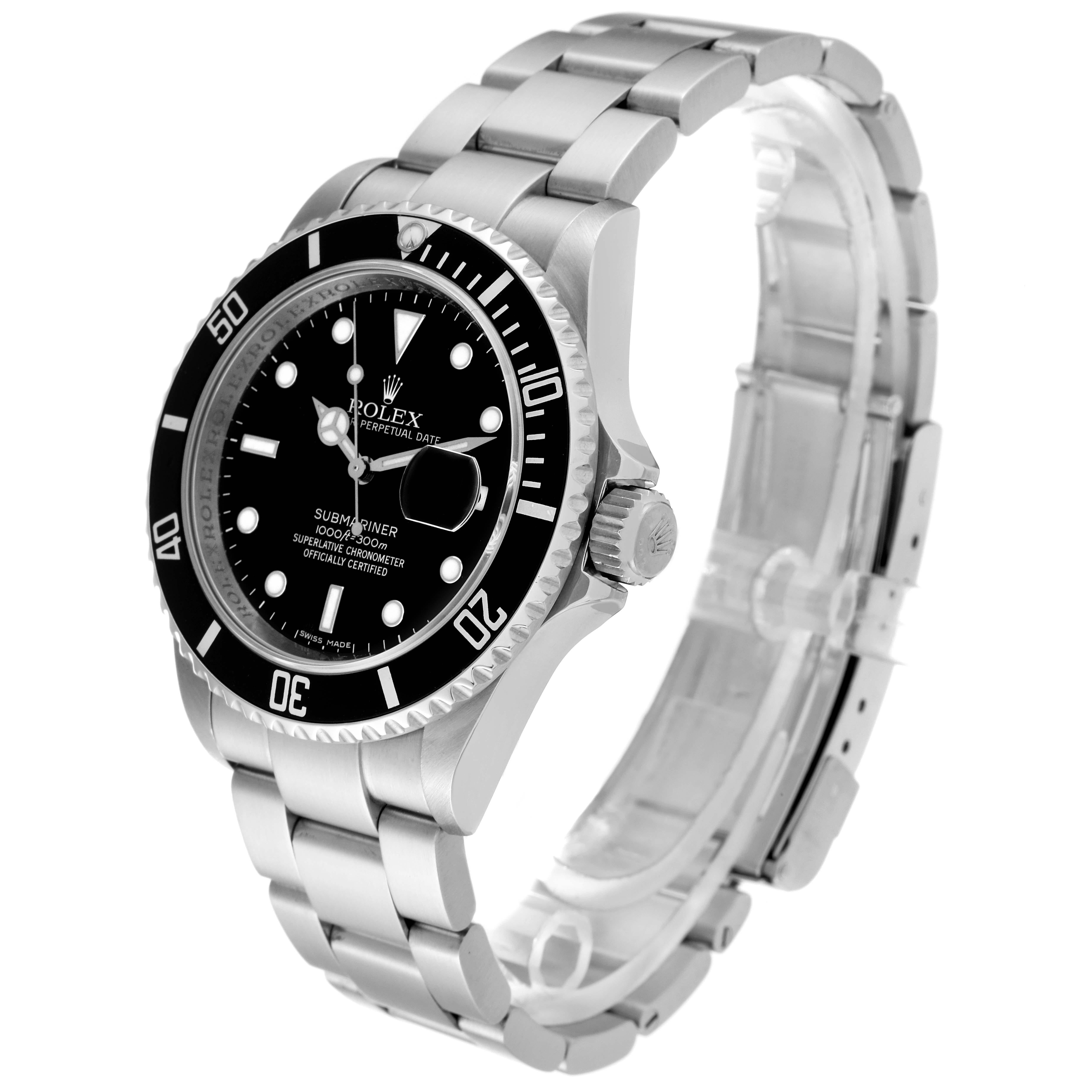 Men's Rolex Submariner Date Black Dial 4 Liner Steel Mens Watch 16610 Box Card