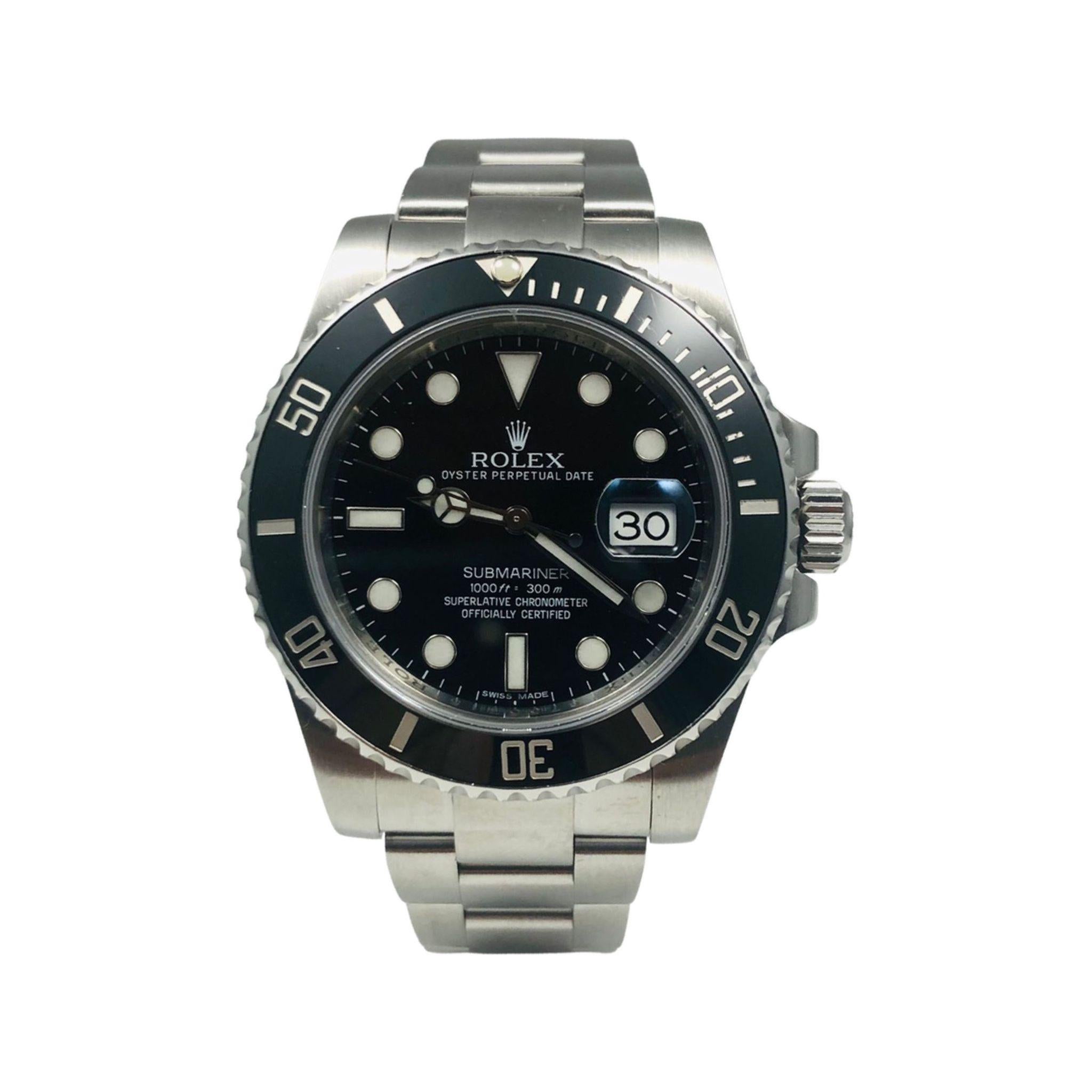 ITEM SPECIFICATION:

Brand: Rolex

Model Name: Submariner

Model Number: 116610

Movement: Automatic

Case Size: 40 mm

Case Back: Closed

Case Material: Stainless Steel

Bezel: Black Ceramic Bezel

Total Item Weight (grams): xx

Dial: Black;