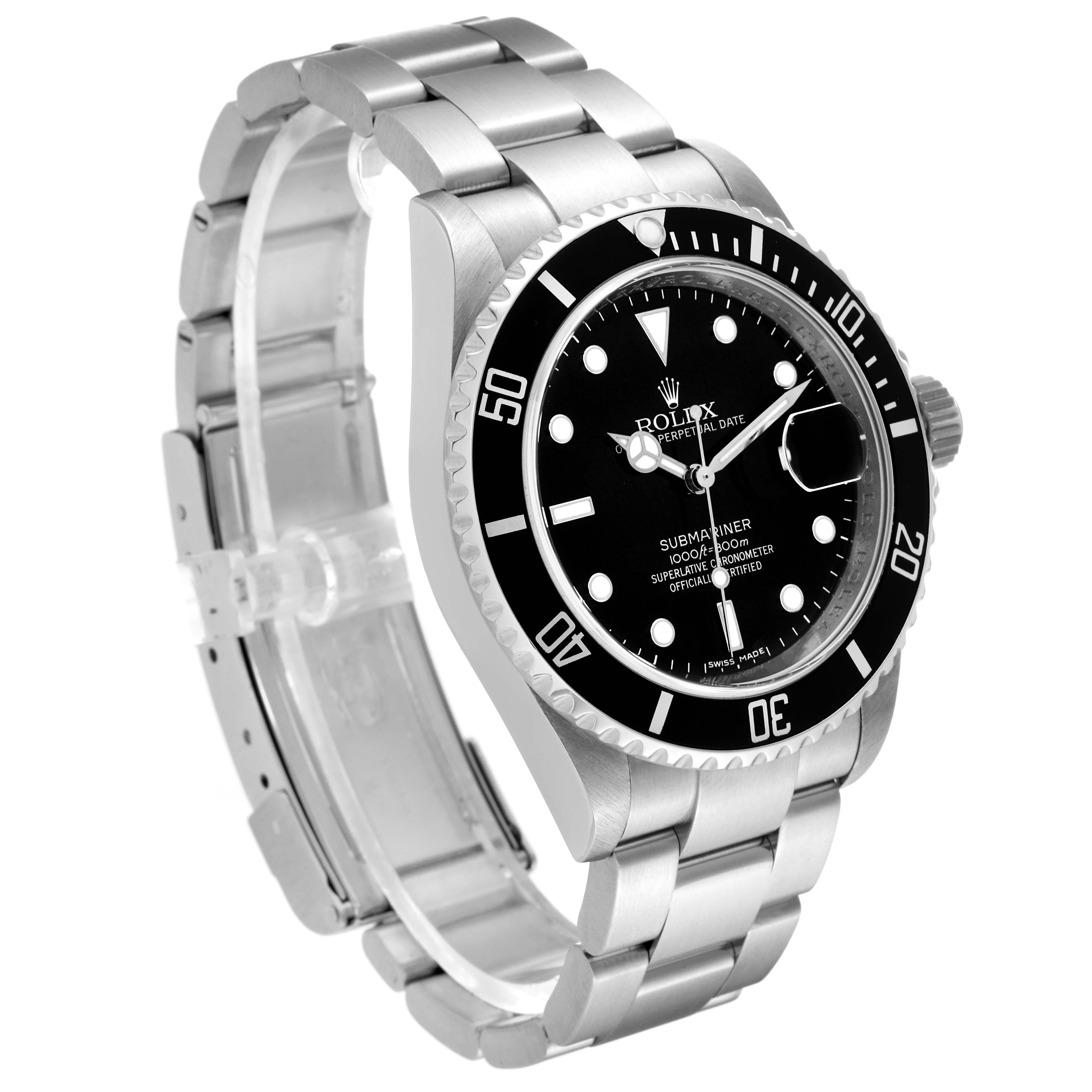 Men's Rolex Submariner Date Black Dial Steel Mens Watch 16610 Box Card For Sale