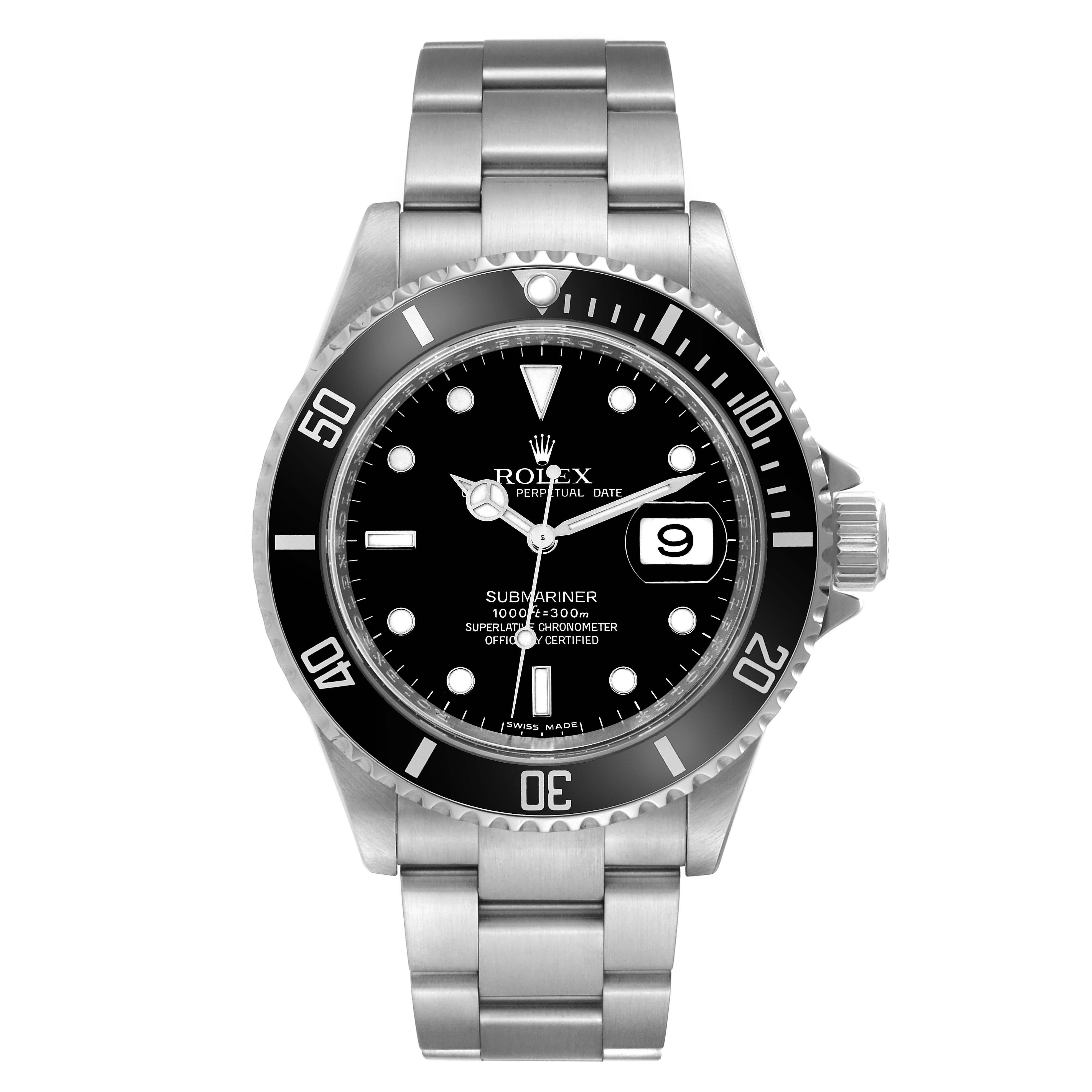 Men's Rolex Submariner Date Black Dial Steel Mens Watch 16610 Box Card For Sale
