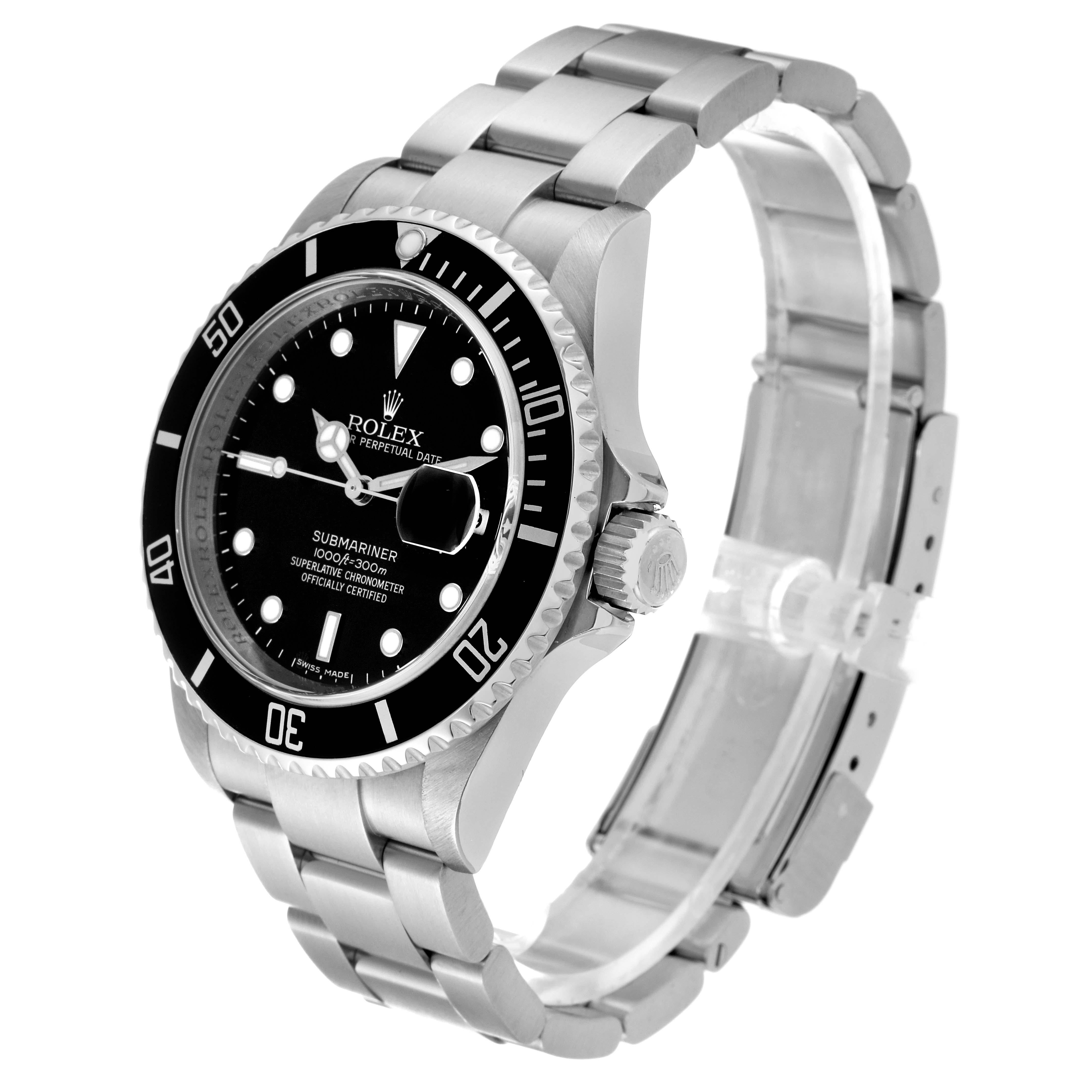 Rolex Submariner Date Black Dial Steel Mens Watch 16610 Box Card For Sale 1