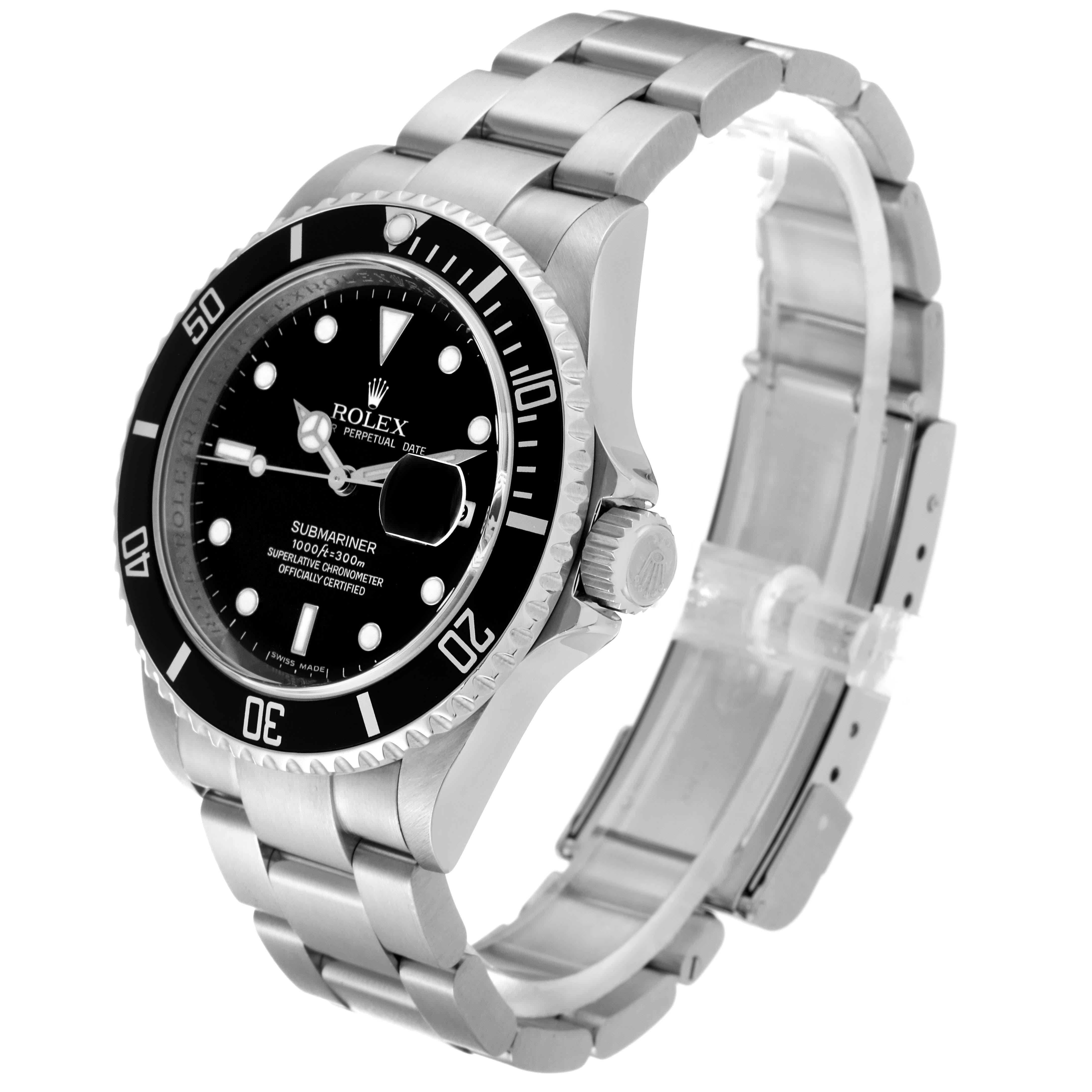 Rolex Submariner Date Black Dial Steel Mens Watch 16610 Box Card For Sale 1