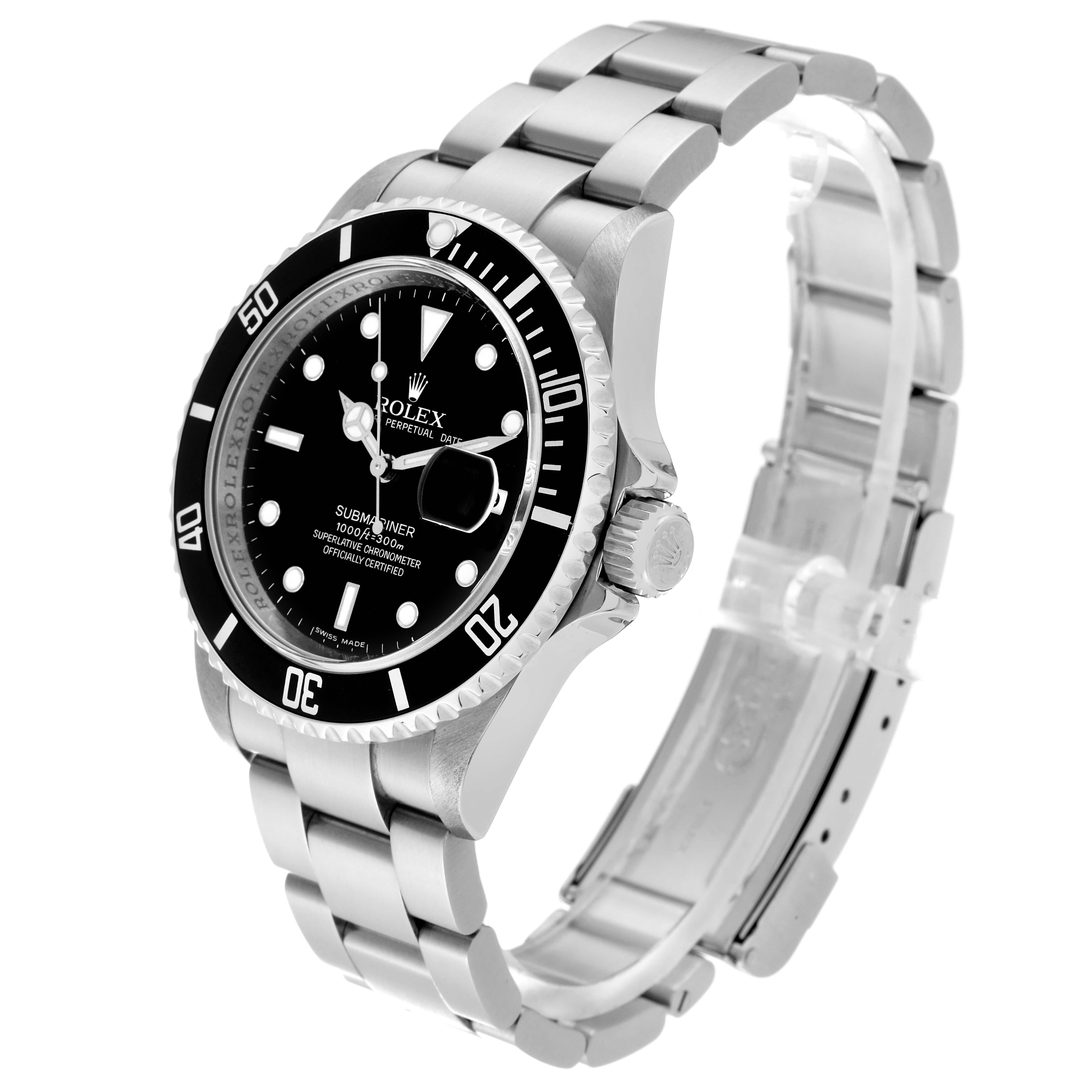 Rolex Submariner Date Black Dial Steel Mens Watch 16610 Box Card 1