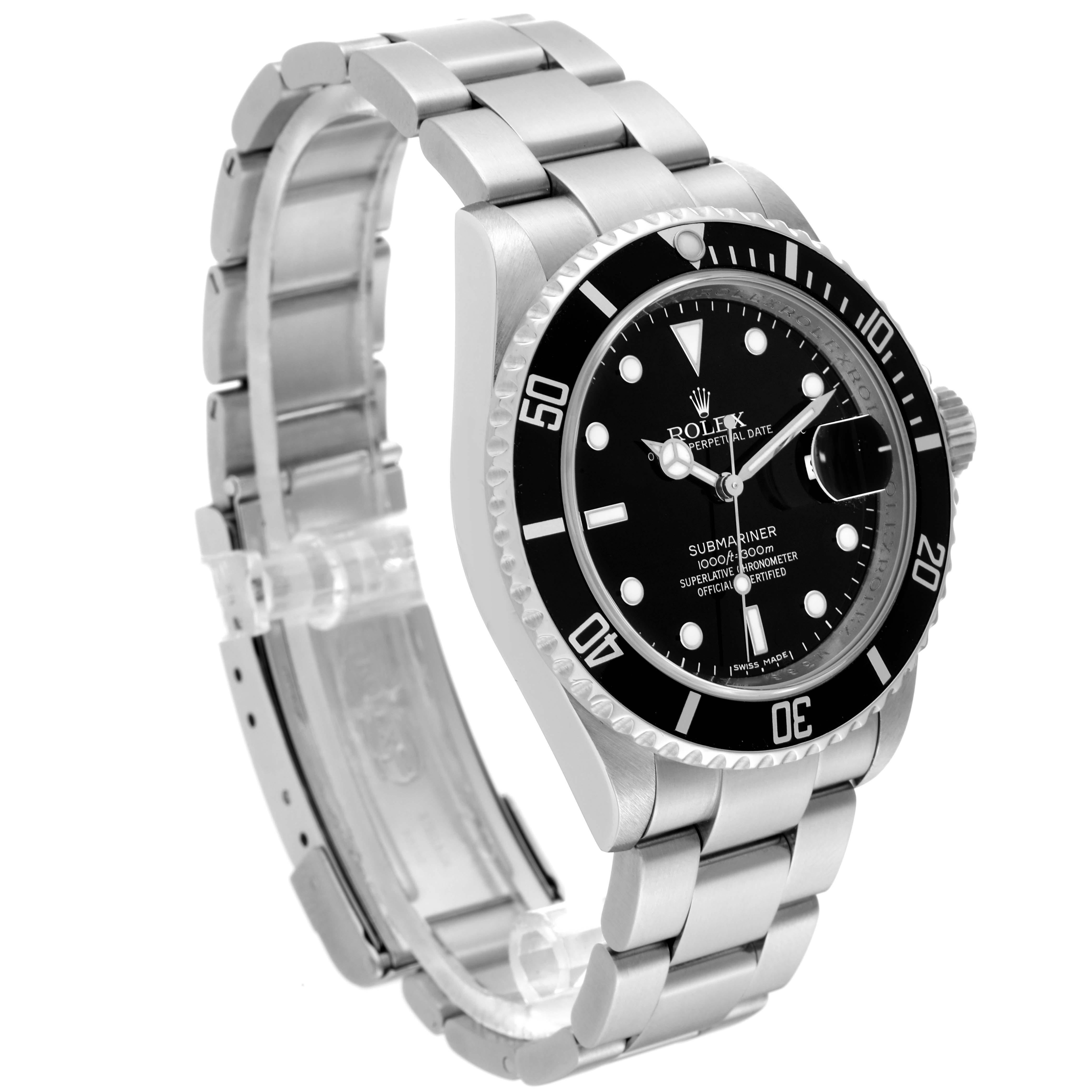 Rolex Submariner Date Black Dial Steel Mens Watch 16610 Box Card 3