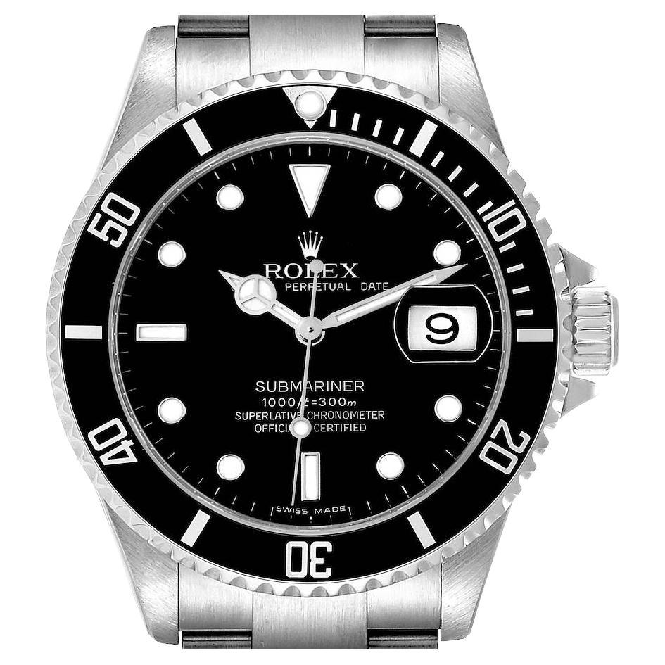 Rolex Submariner Date Black Dial Steel Mens Watch 16610 Box Card at