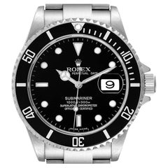 Rolex Submariner Date Black Dial Steel Mens Watch 16610 Box Card
