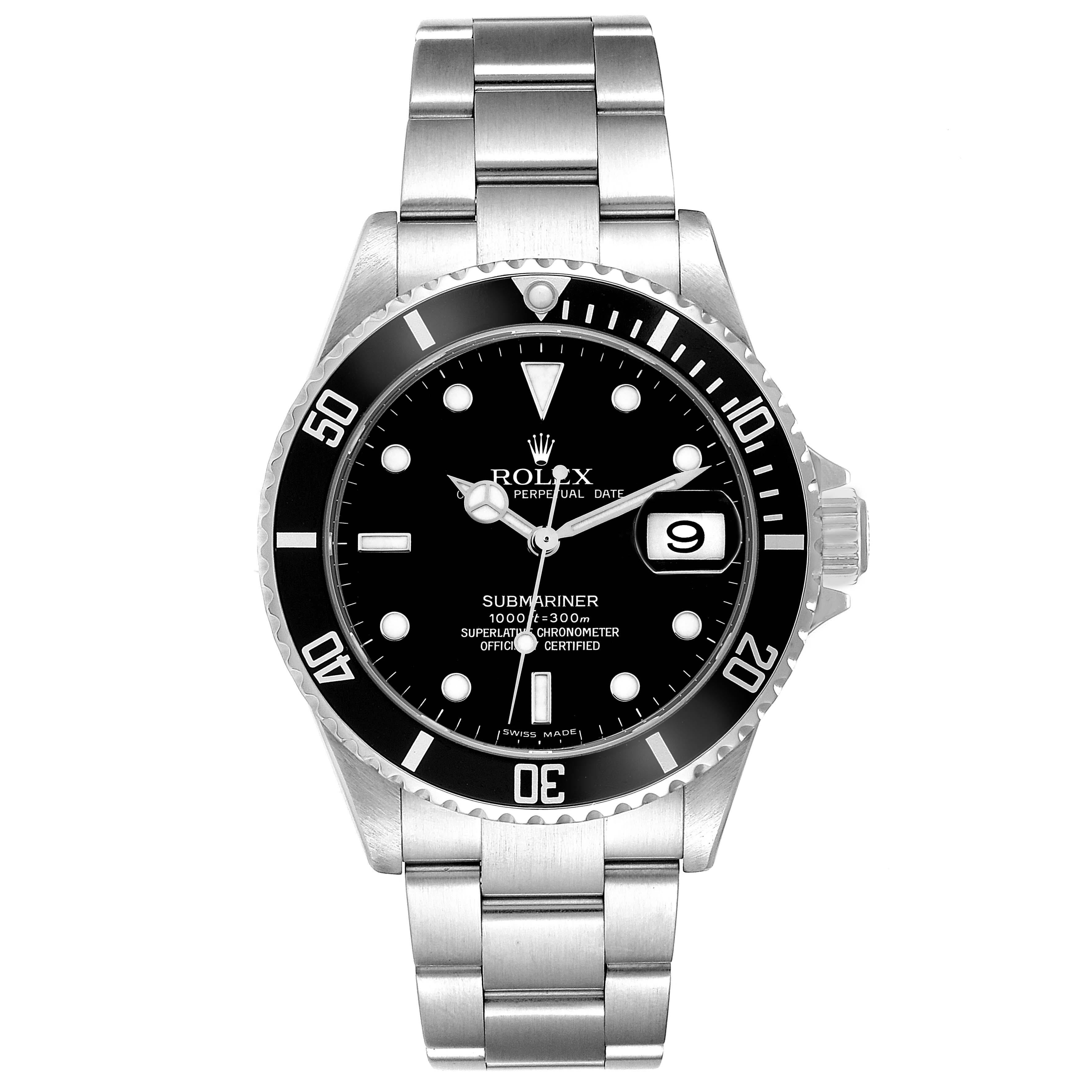 Rolex Submariner Date Black Dial Steel Mens Watch 16610 Box Papers For Sale 6