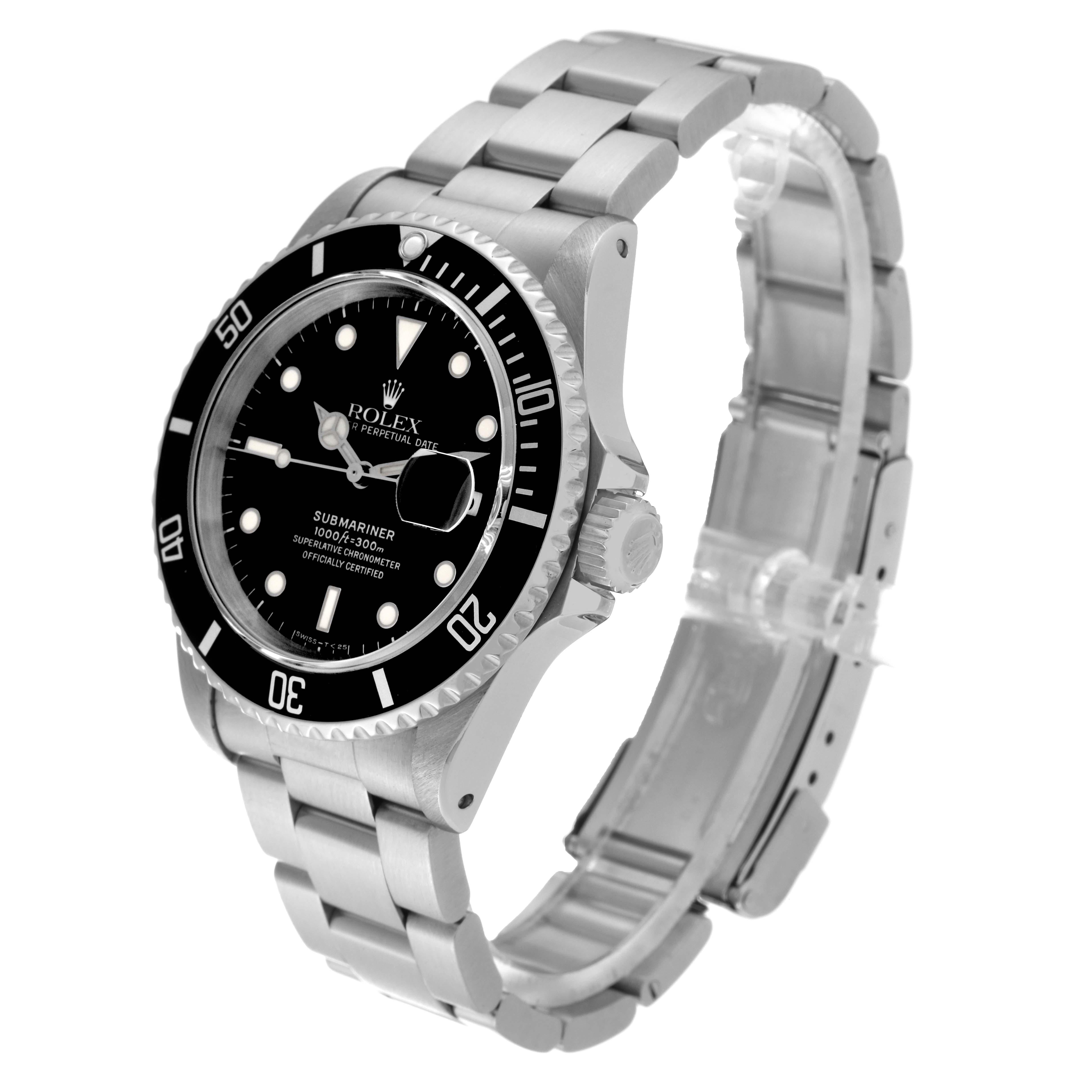Rolex Submariner Date Black Dial Steel Mens Watch 16610 Box Papers For Sale 8