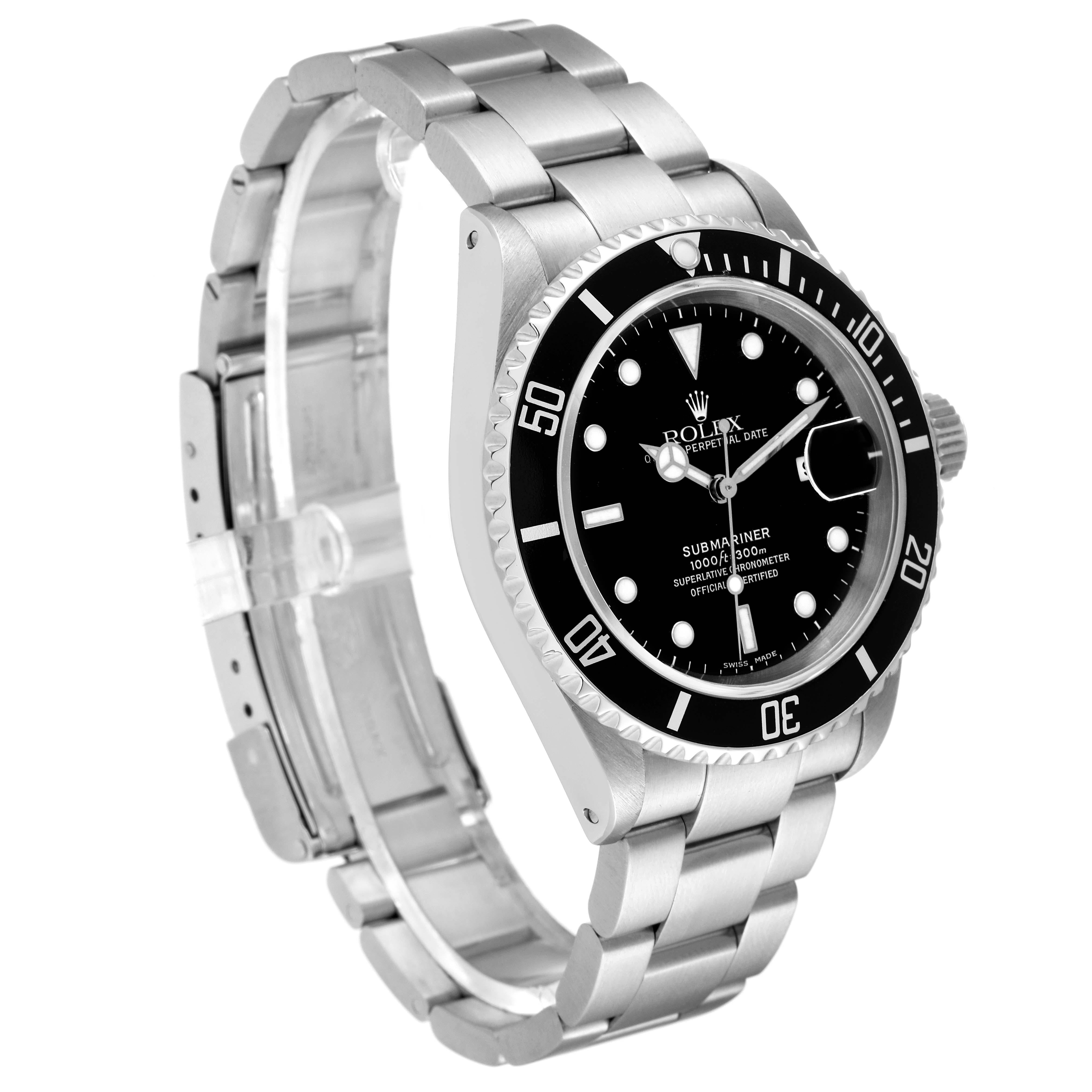 Rolex Submariner Date Black Dial Steel Mens Watch 16610 Box Papers In Excellent Condition In Atlanta, GA