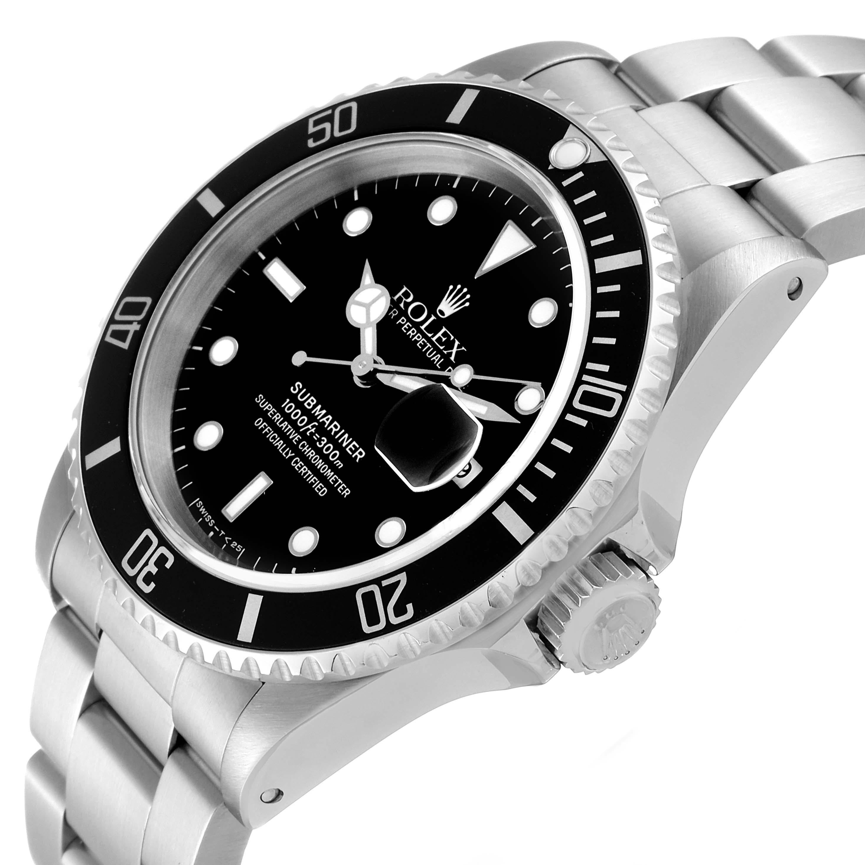 Rolex Submariner Date Black Dial Steel Mens Watch 16610 Box Papers In Excellent Condition In Atlanta, GA