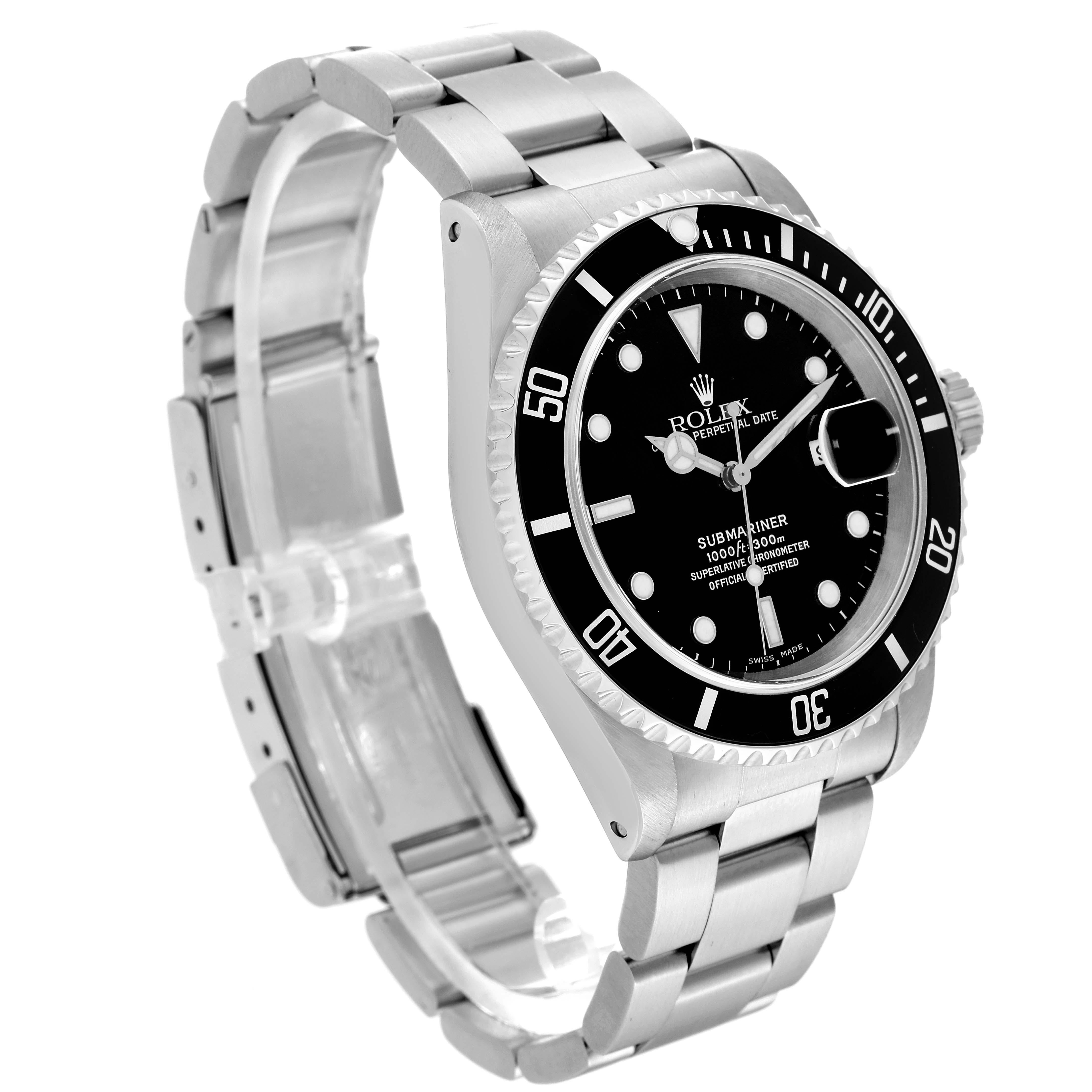 Rolex Submariner Date Black Dial Steel Mens Watch 16610 Box Papers In Excellent Condition In Atlanta, GA