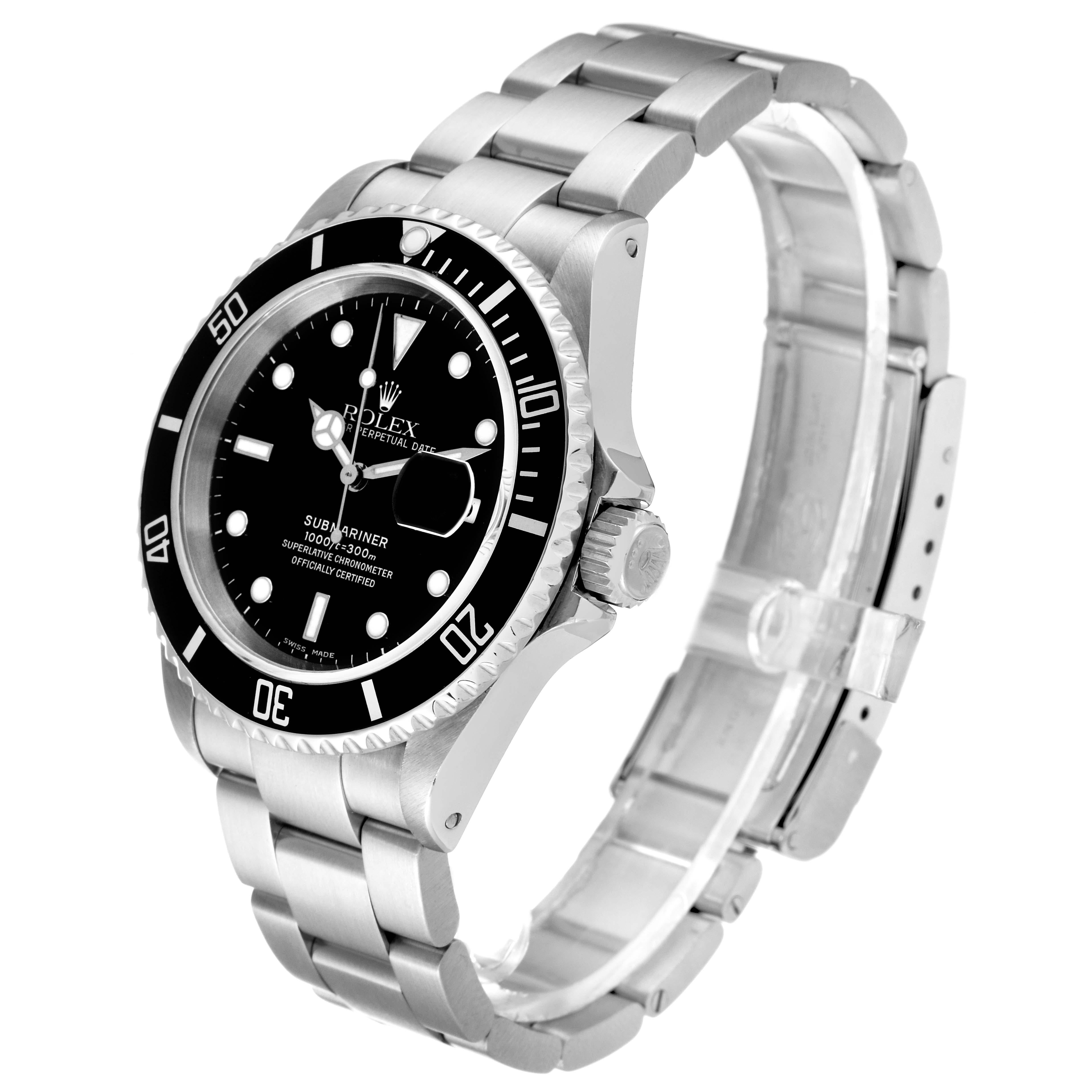 Men's Rolex Submariner Date Black Dial Steel Mens Watch 16610 Box Papers