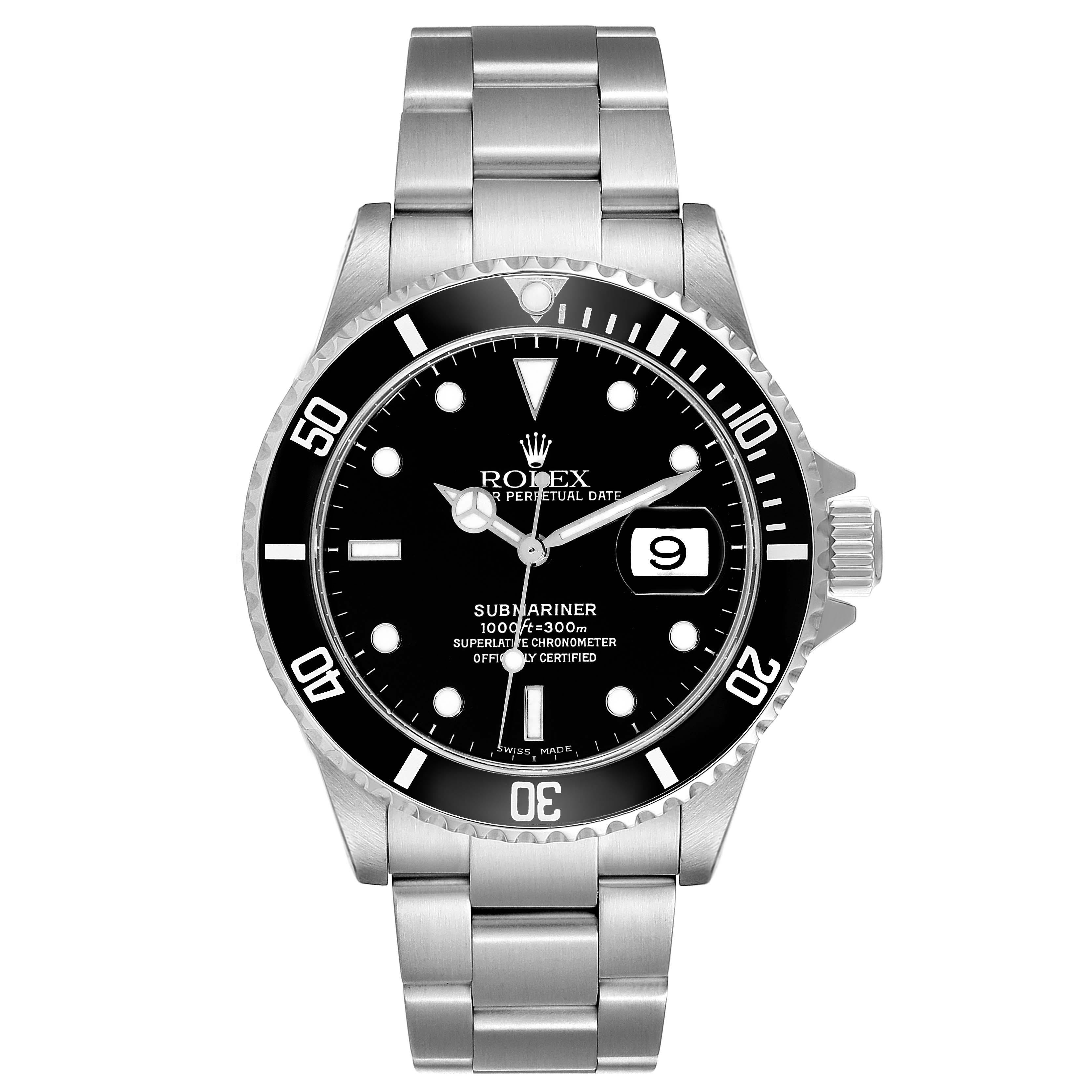  Montre Rolex Submariner Date en acier à cadran noir pour hommes 16610 Boîte à documents Pour hommes 