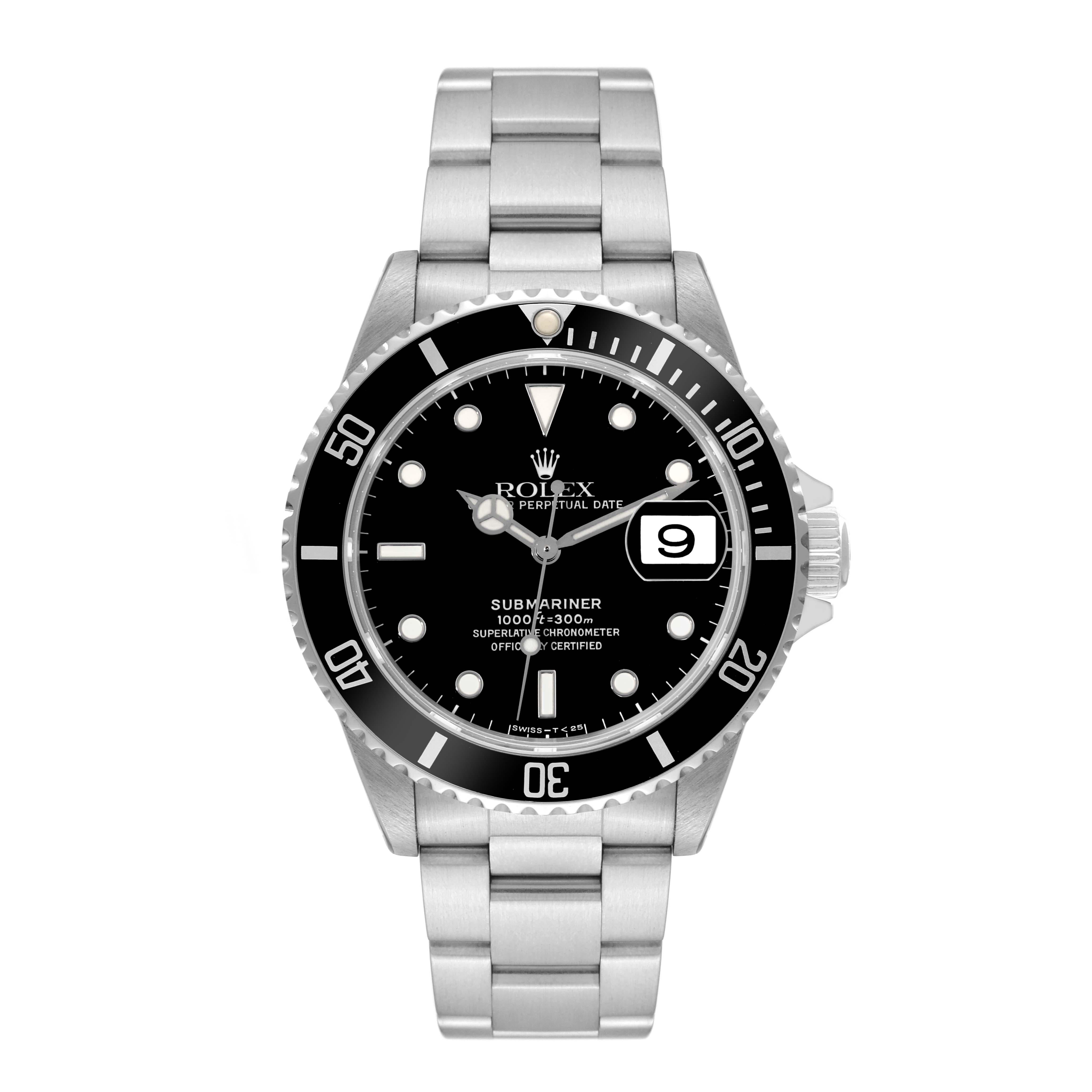 Rolex Submariner Date Black Dial Steel Mens Watch 16610 Box Papers For Sale 1