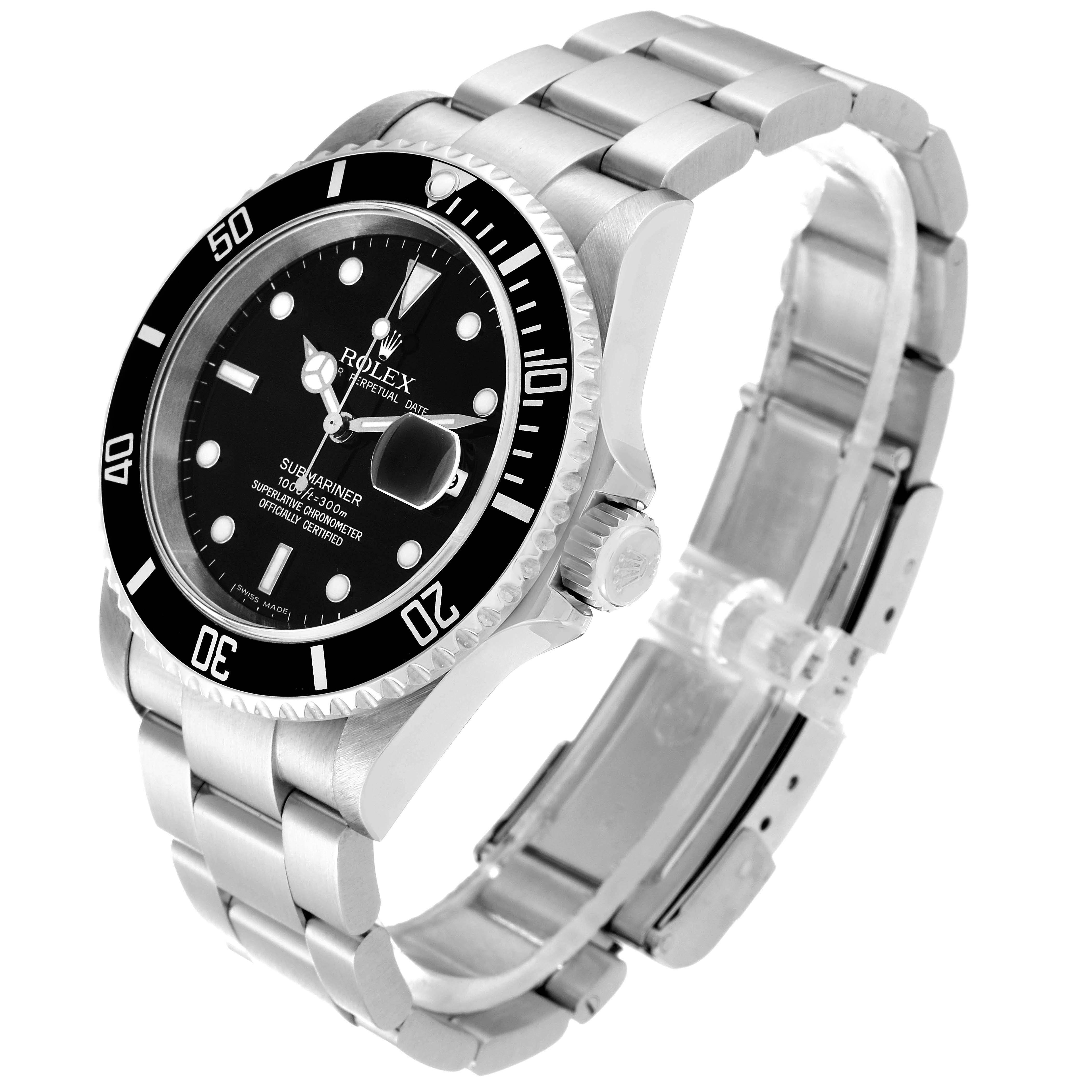 Rolex Submariner Date Black Dial Steel Mens Watch 16610 Box Papers For Sale 2