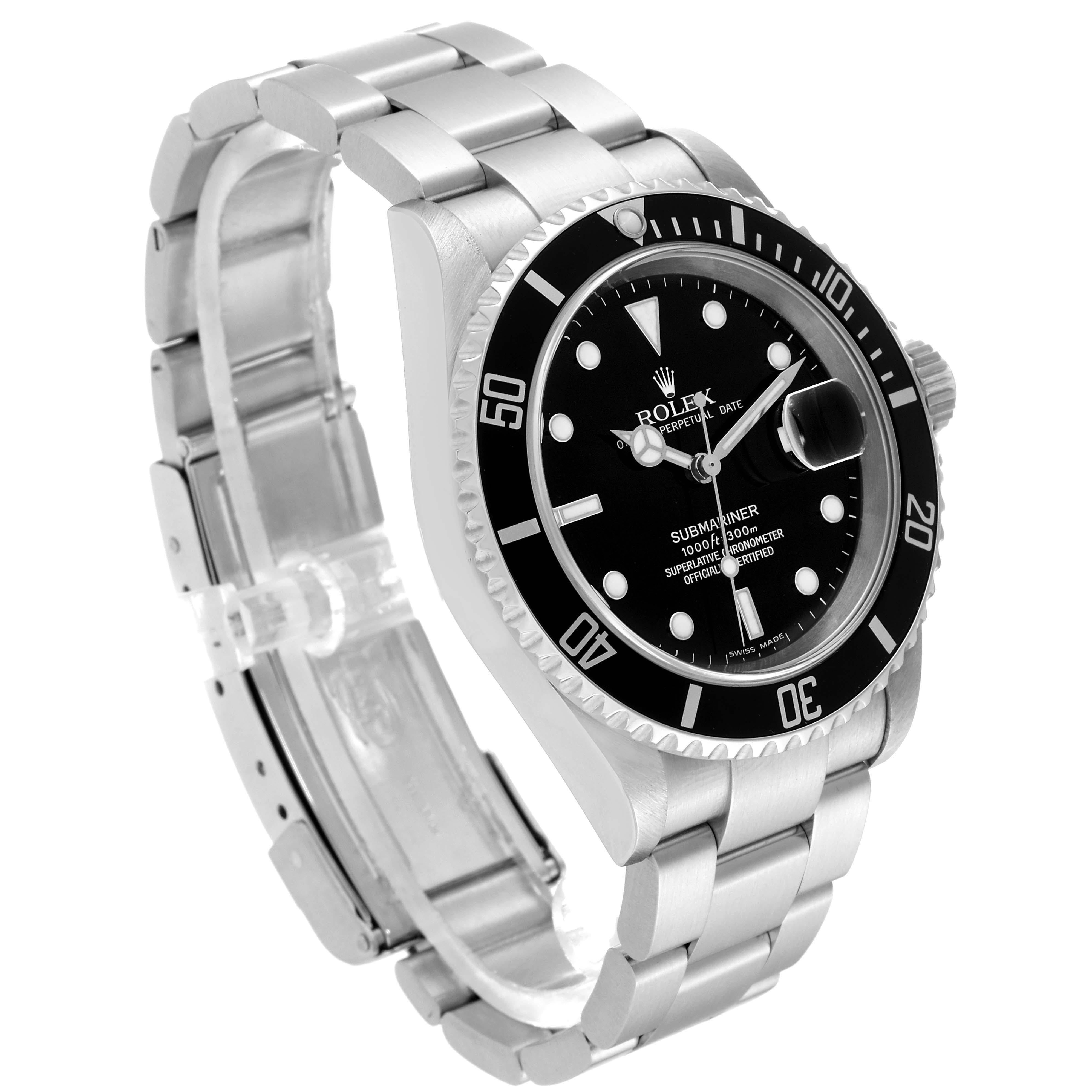 Rolex Submariner Date Black Dial Steel Mens Watch 16610 Box Papers For Sale 3