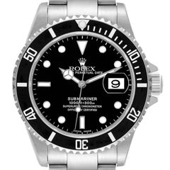 Rolex Submariner Date Black Dial Steel Mens Watch 16610 Box Papers