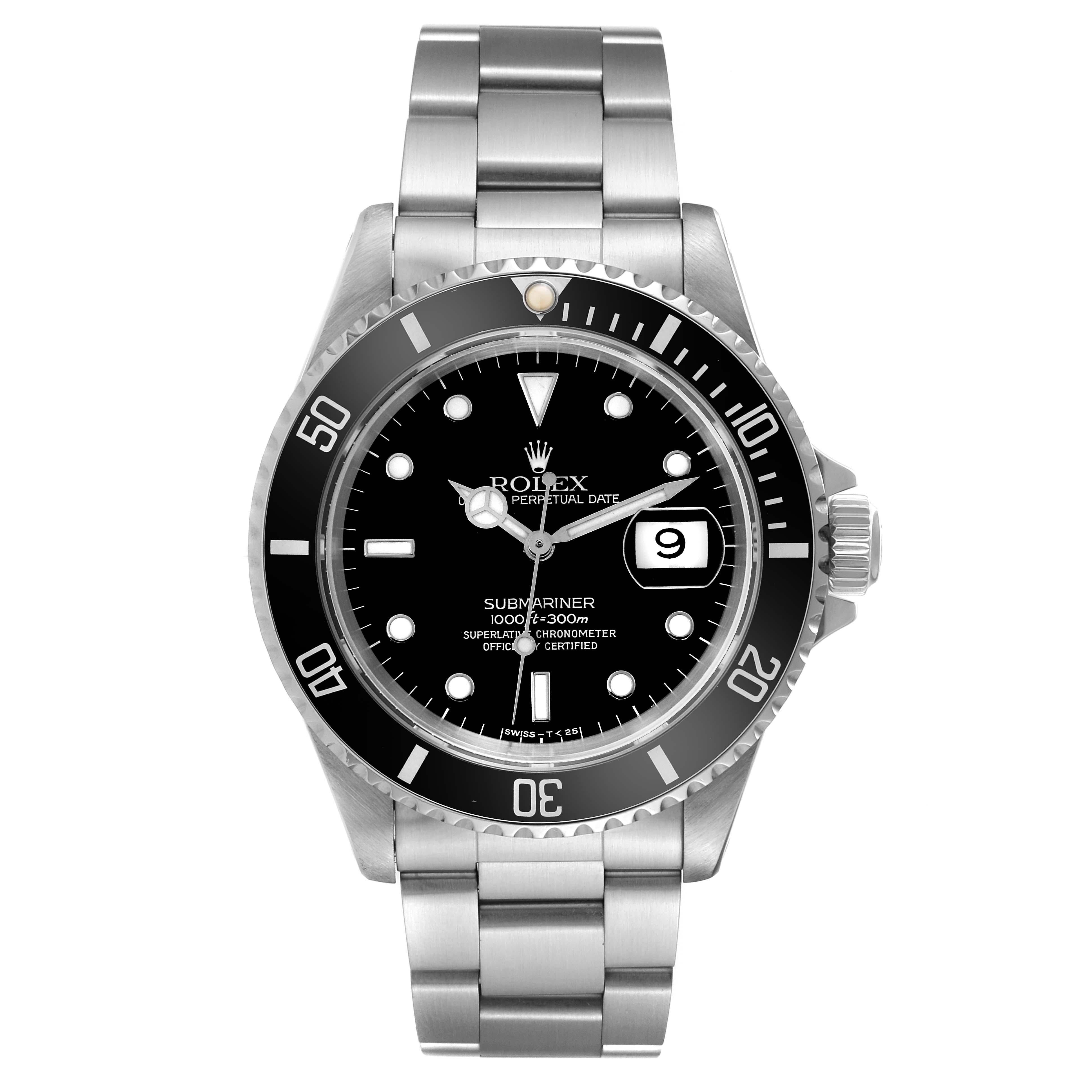 Rolex Submariner Date Black Frosted Dial Steel Mens Watch 16610 Box Papers en vente 7