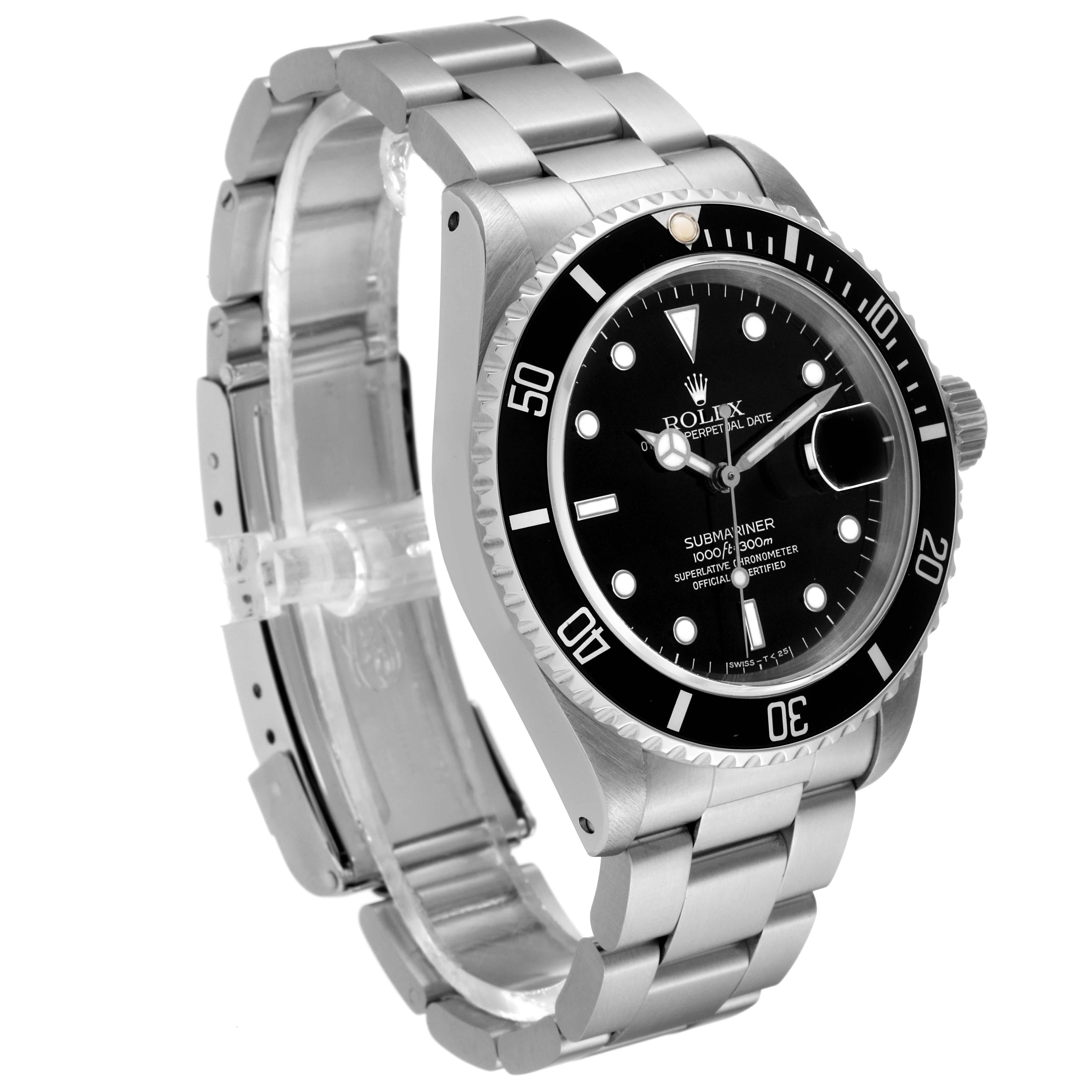 Rolex Submariner Date Black Frosted Dial Steel Mens Watch 16610 Box Papers en vente 1