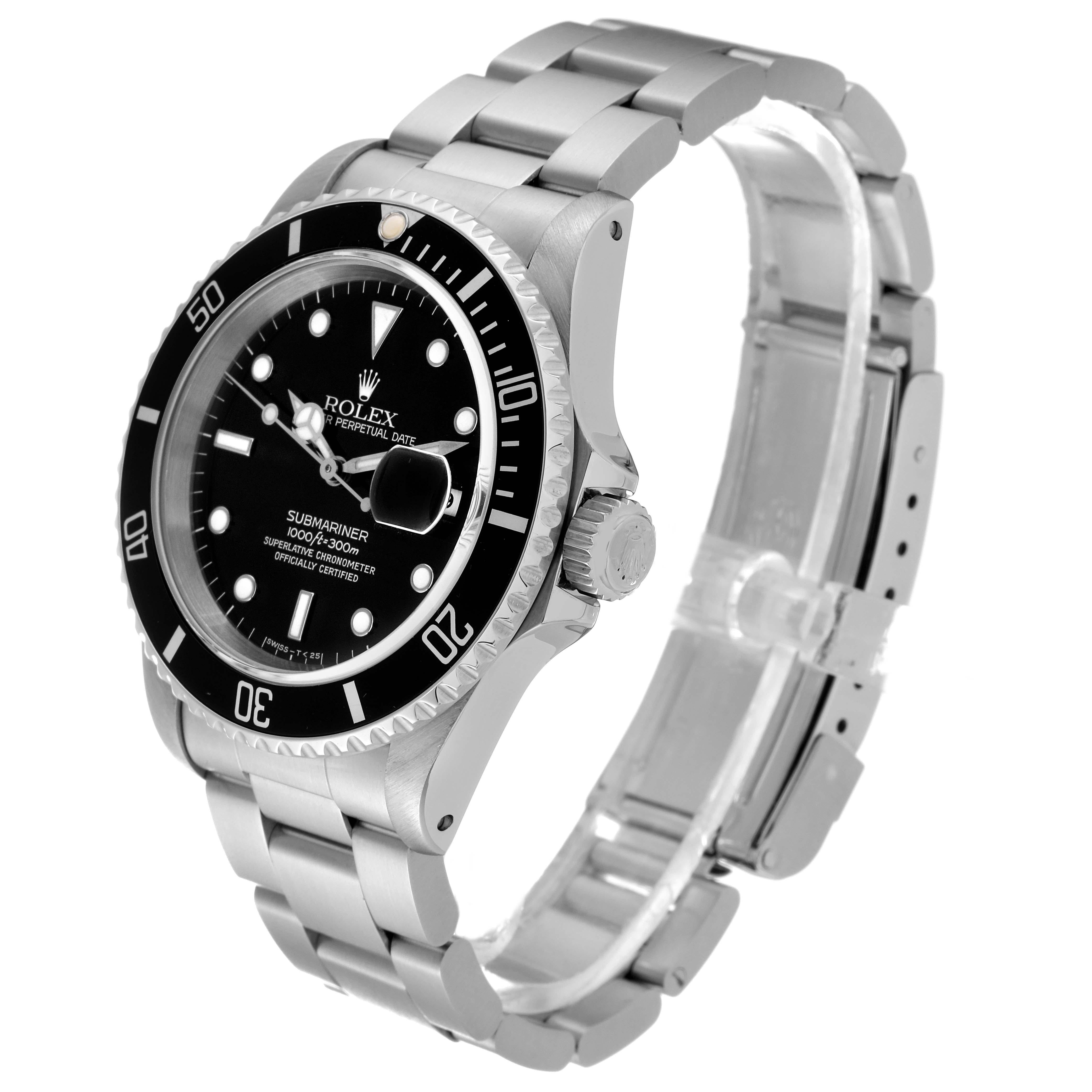 Rolex Submariner Date Black Frosted Dial Steel Mens Watch 16610 Box Papers en vente 2