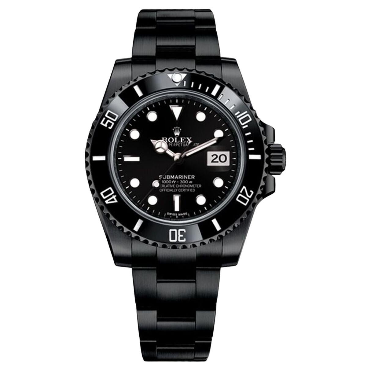 Rolex Montre Submariner Date noire PVD/DLC en acier inoxydable enduit 116610LN en vente