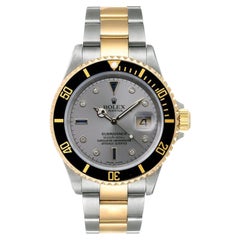 Rolex Submariner Date Black Steel Gold Bezel Sultan Serti Diamond Dial 16613