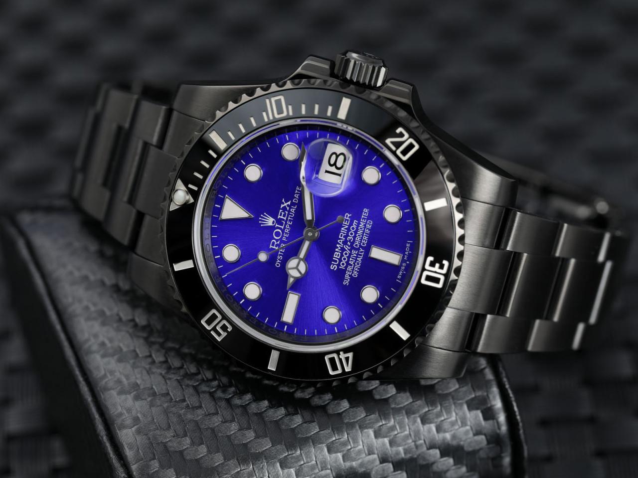 Rolex Submariner Datum blau Zifferblatt schwarz PVD/DLC Edelstahl Uhr 116610LN im Zustand „Neu“ im Angebot in New York, NY